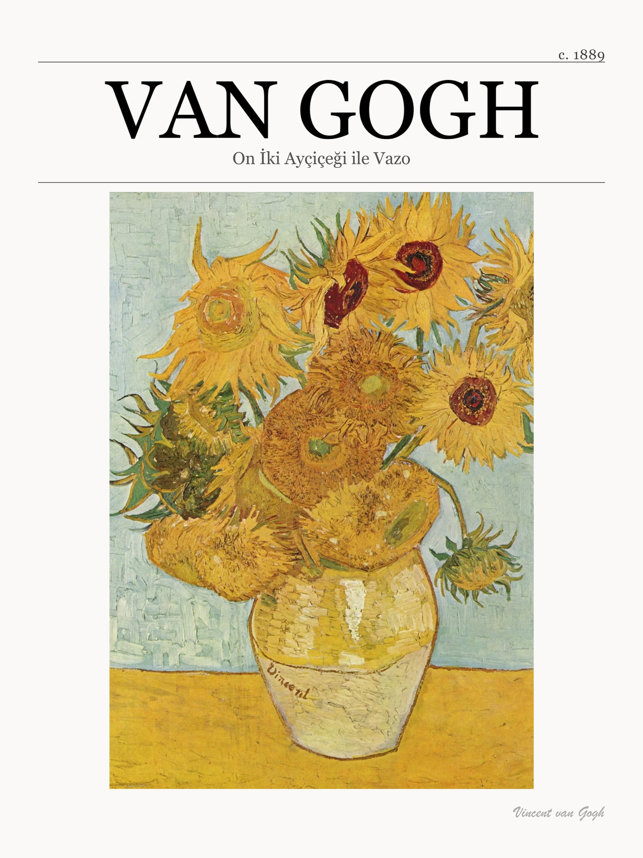 On İki Ayçiçeği ile Vazo - Van Gogh metal tablo