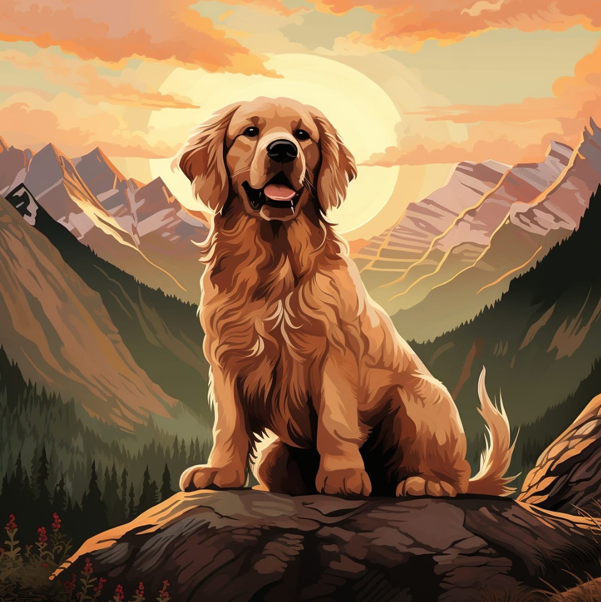 Altın Retriever: Dağ Manzarası