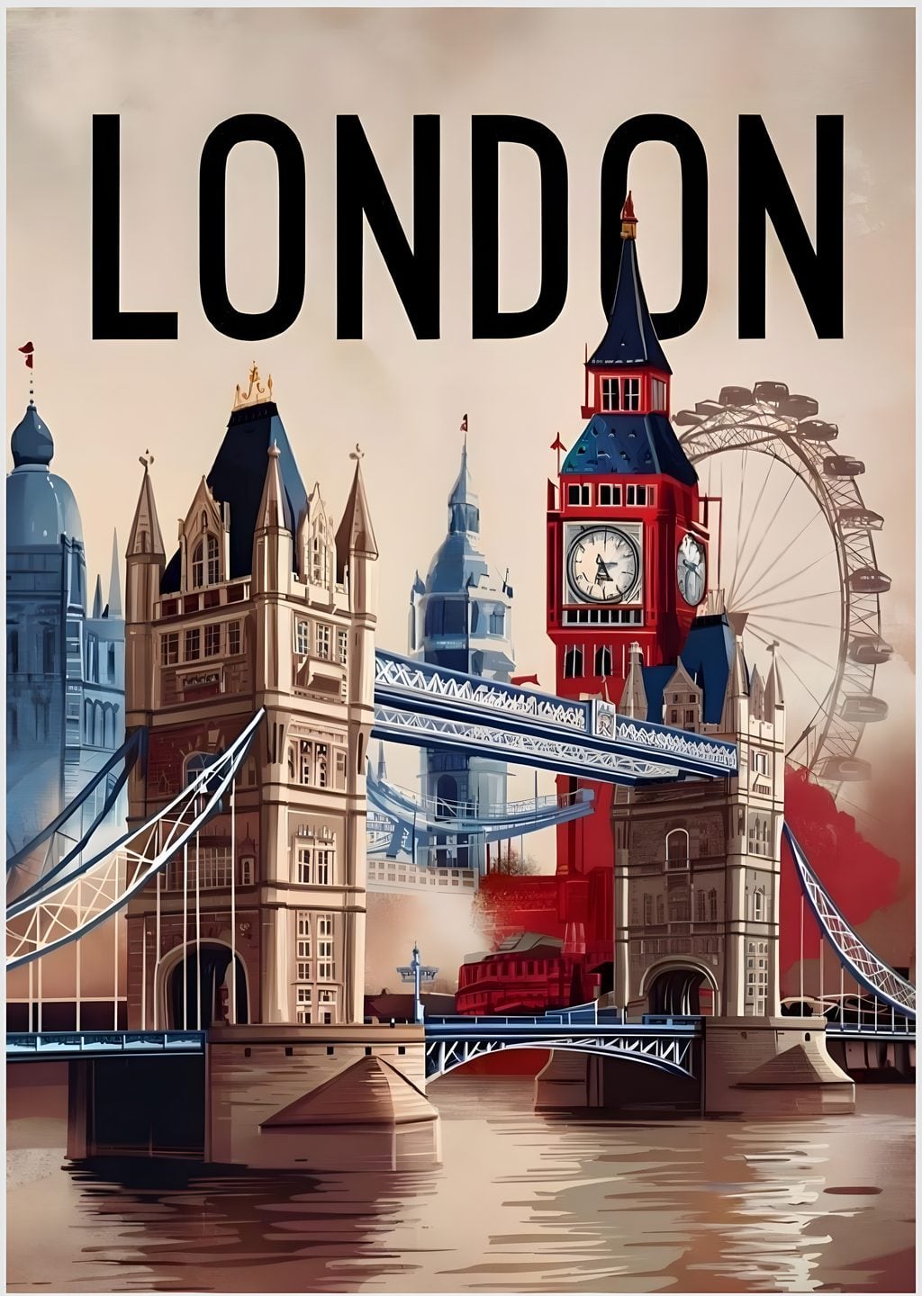 London Tower Bridge ve Ferris Wheel Posteri