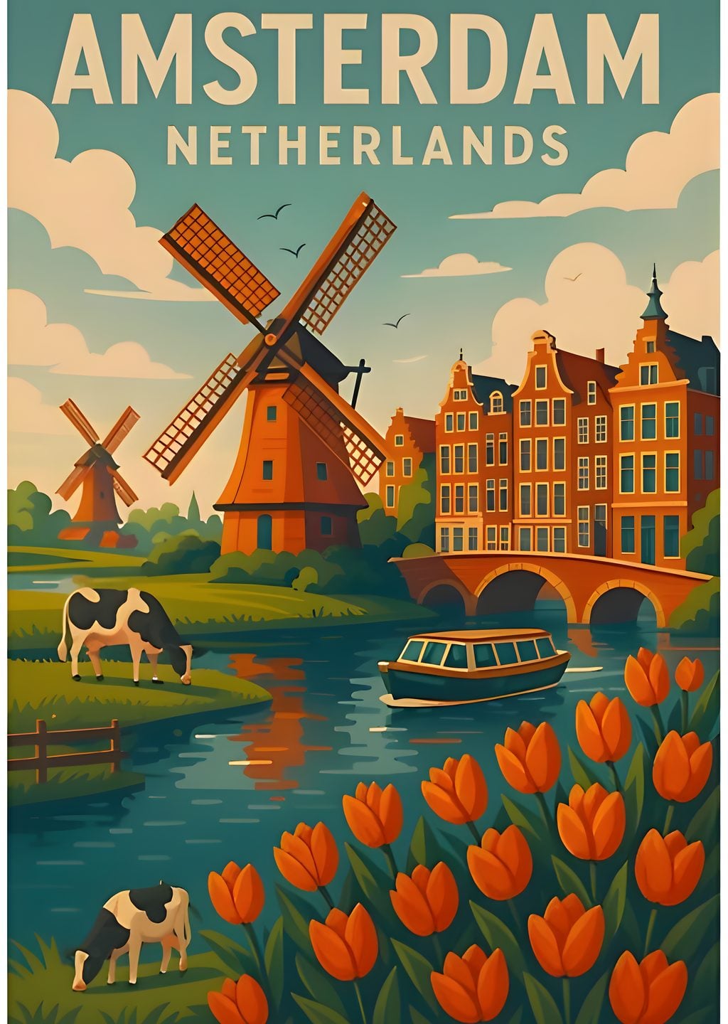 Amsterdam: Rüzgarlı Mühle ve Tulipanlar