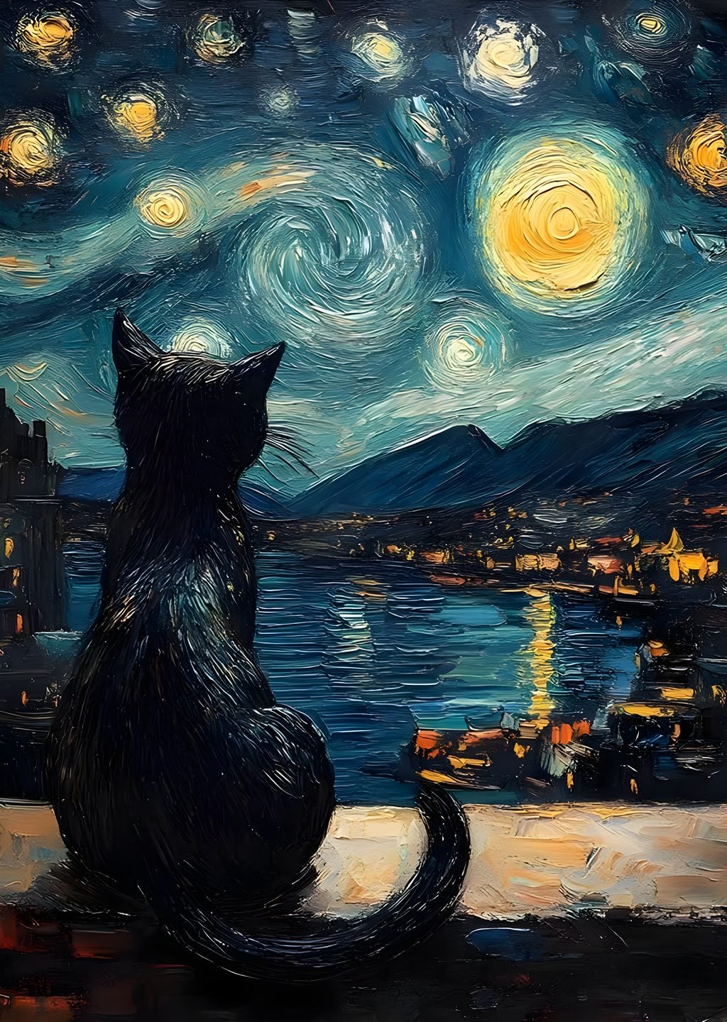 Starry Night Cat: Van Gogh İlhamı