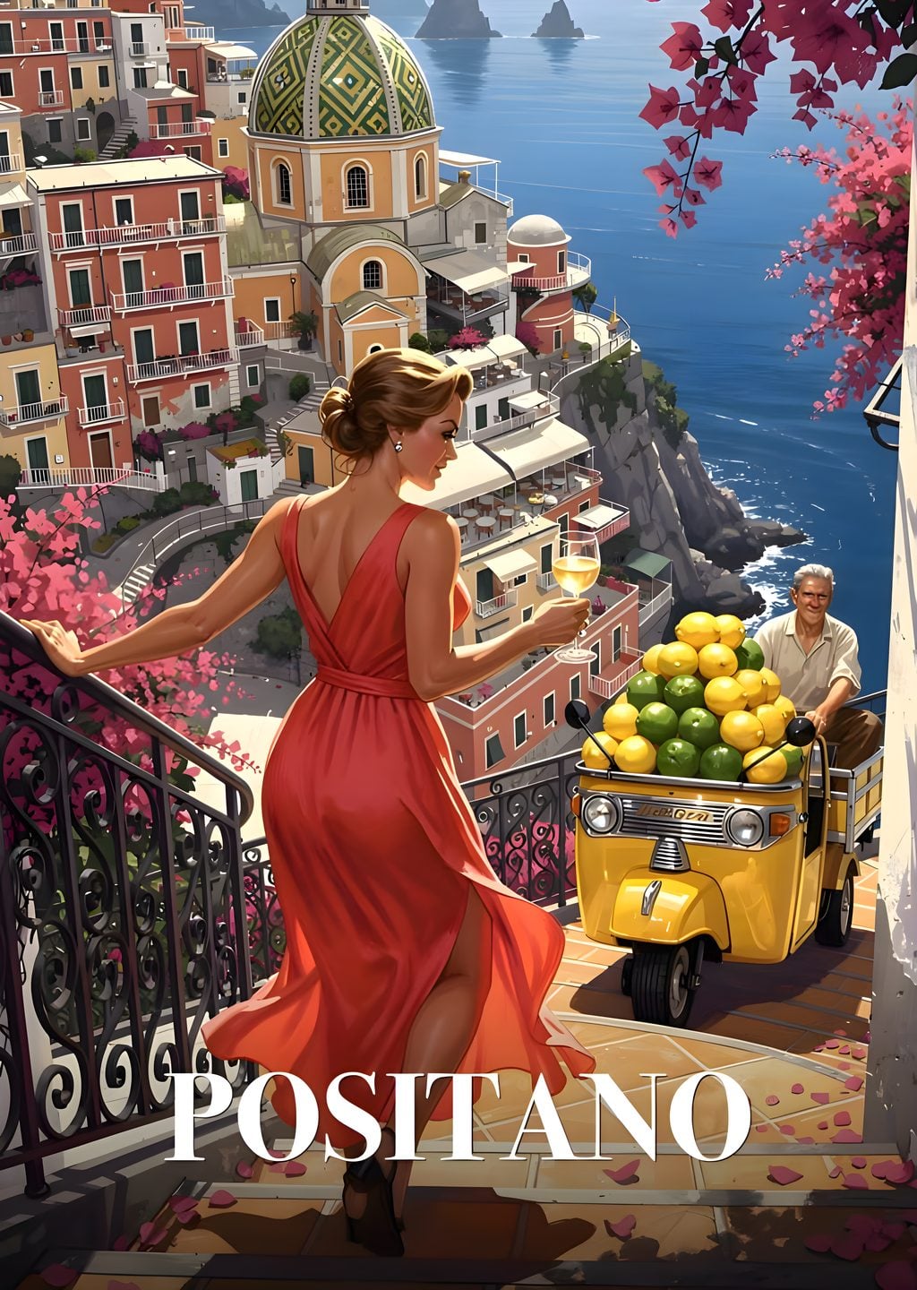 Positano'da Kırmızı Elbiseli Kadın