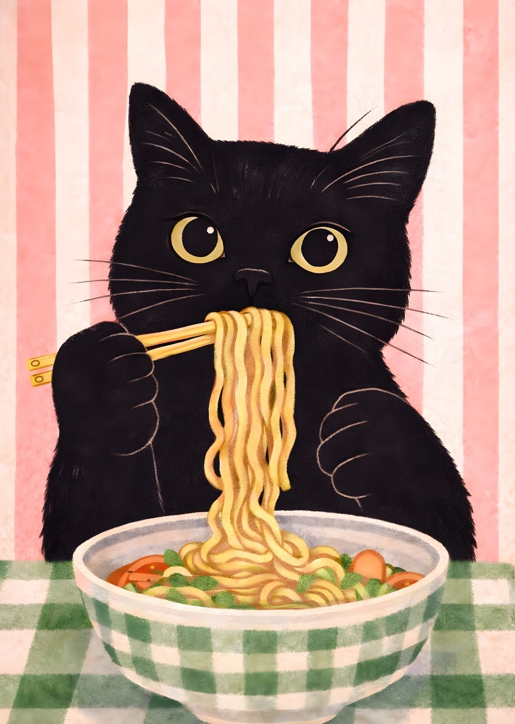 Noodle Yiyen Siyah Kedi