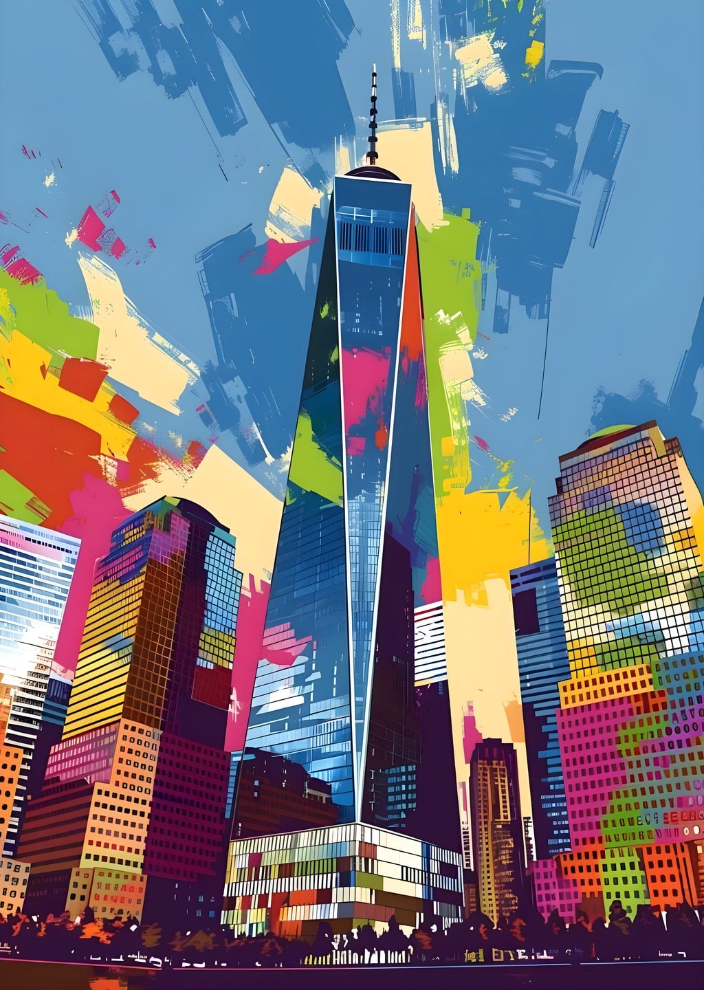 One World Trade Center New York Colourful Illustration