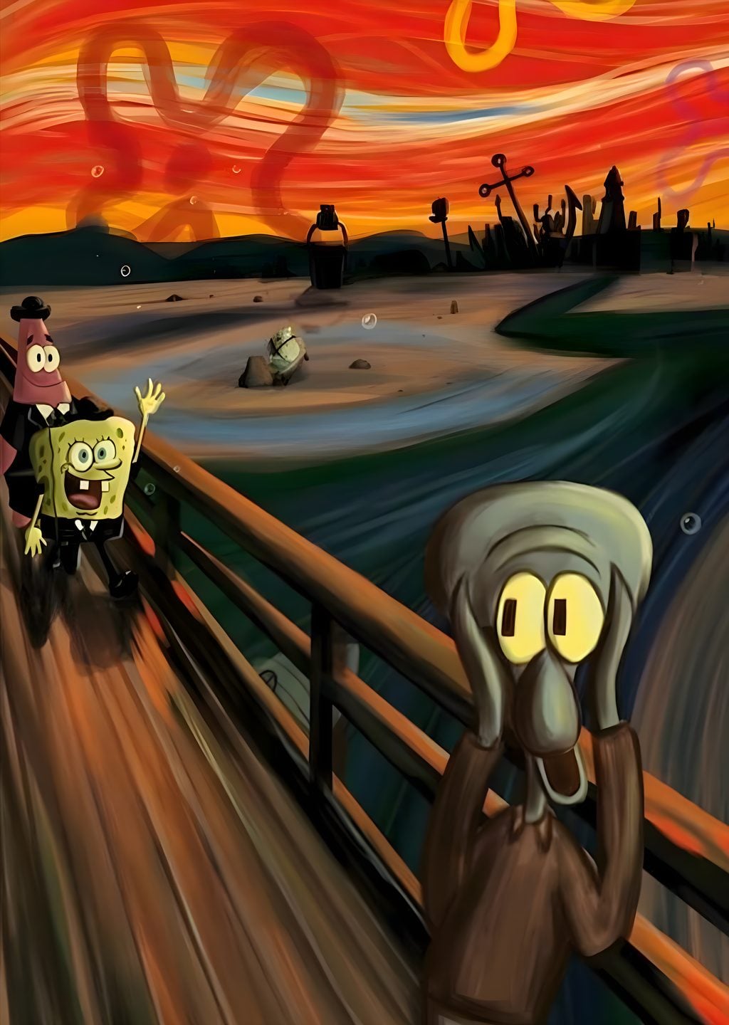 Edvard Munch'nun The Scream'ına SpongeBob ve Squidward Eklen