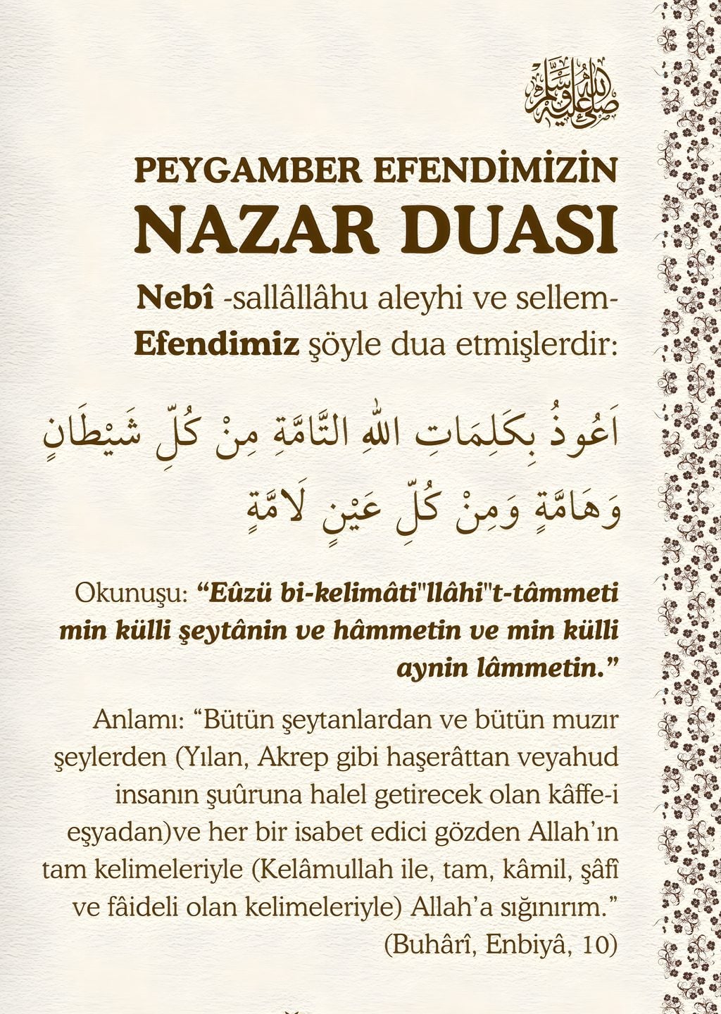 Peygamber Efendimizinin Nazar Duasi