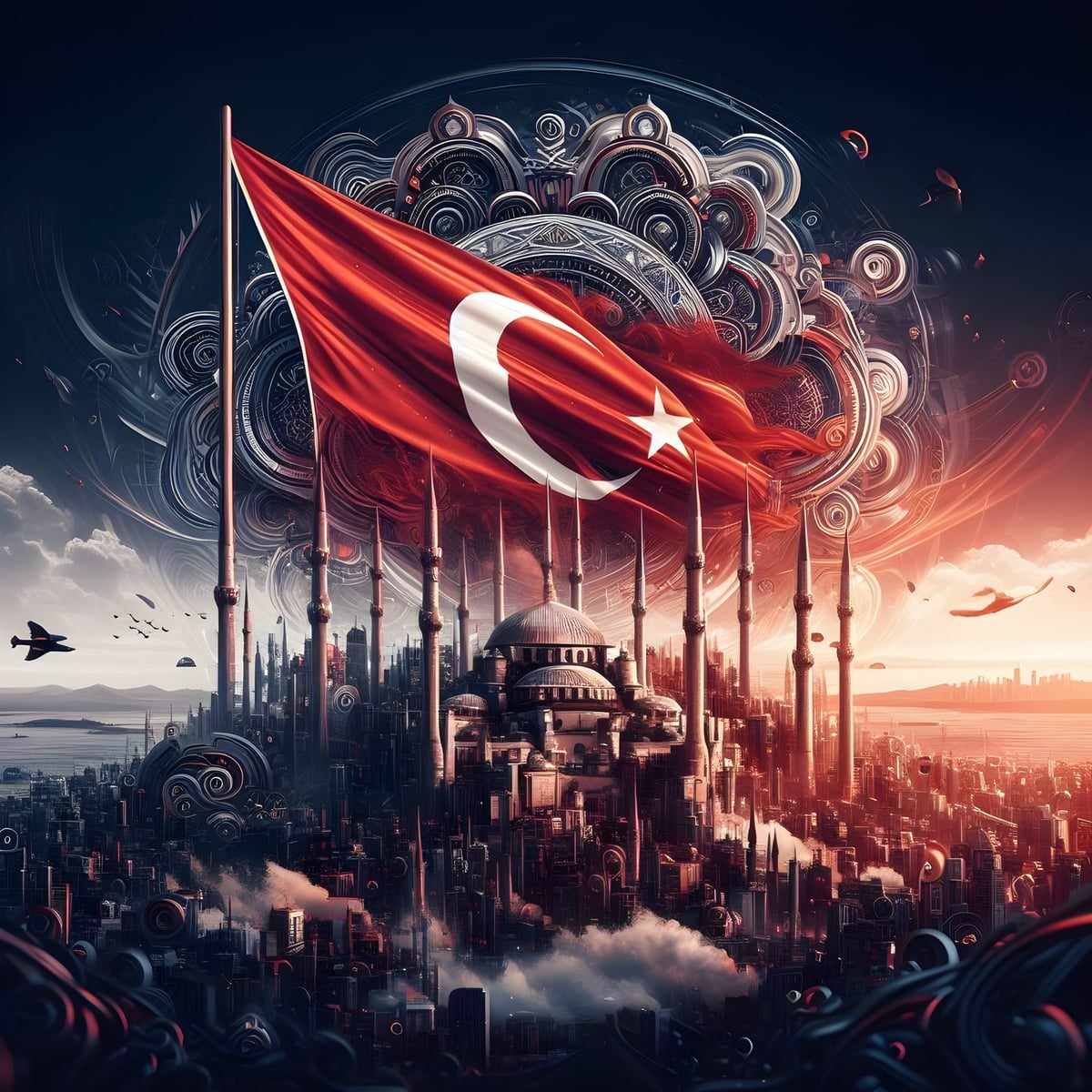 Şehir Üzerinde Türk Bayrağı