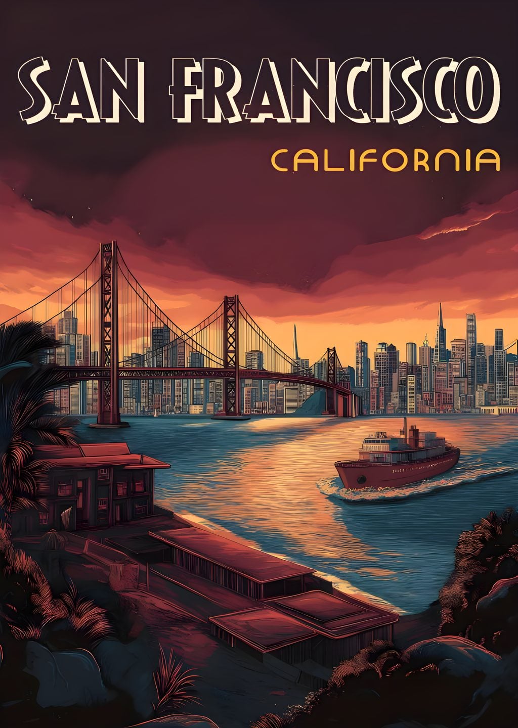 San Francisco Golden Gate Bridge Vintage Poster