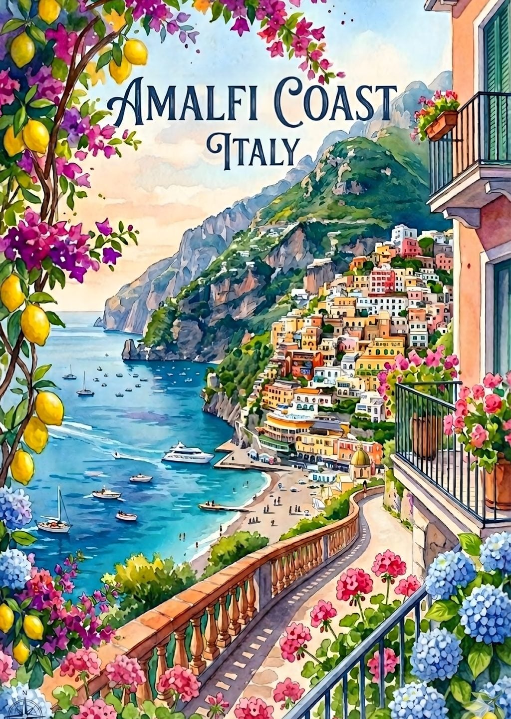 Amalfi Coast Italy Watercolor