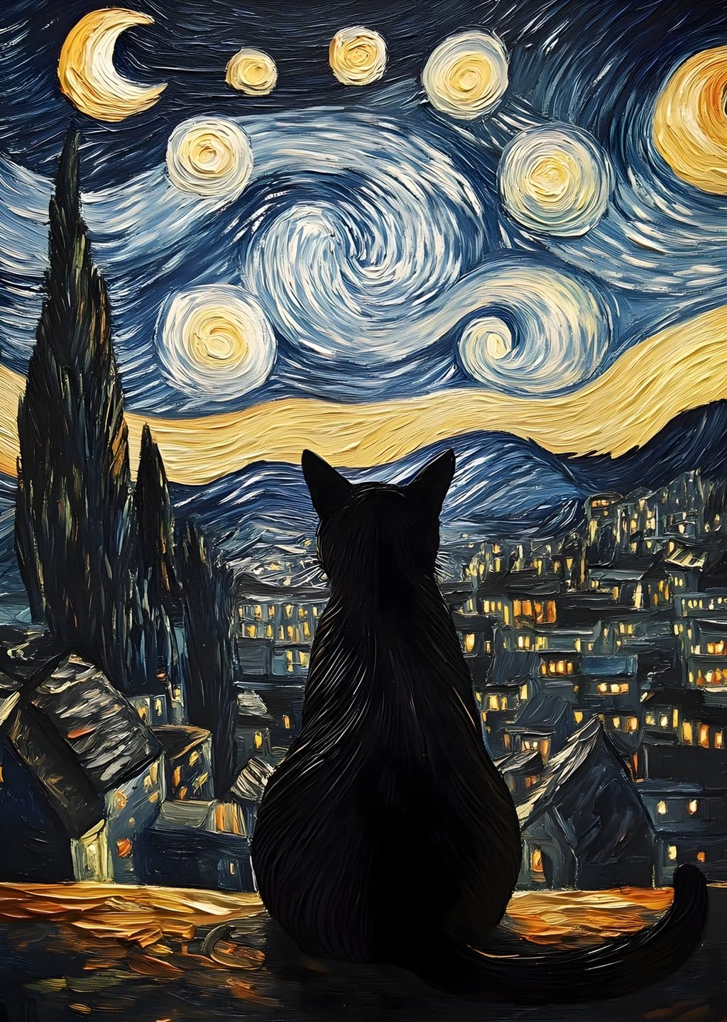 Van Gogh Esintili Kedi: Yıldızlı Gece