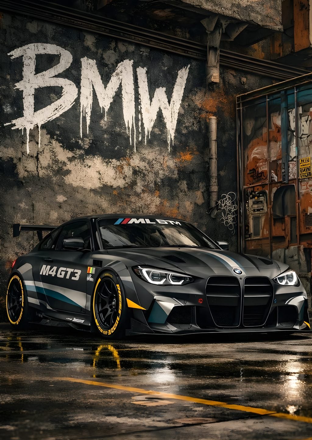 BMW M4 GT3: Graffiti Kaplı Binada Parklanan Yarış Arabası