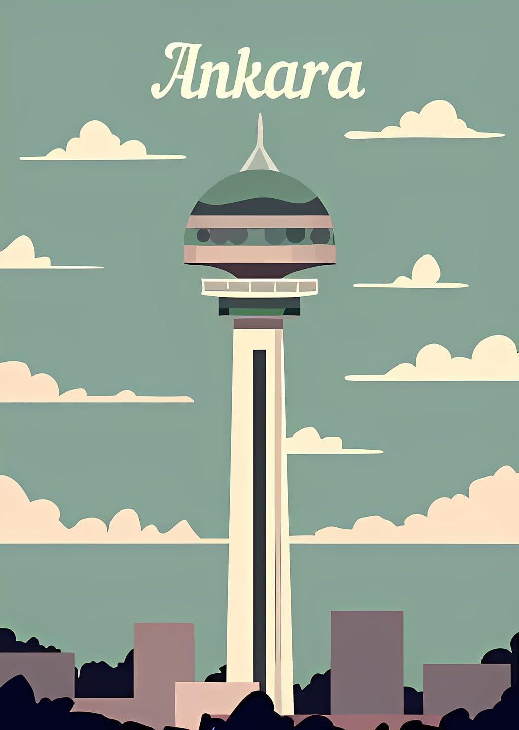 Ankara Tower Retro Poster