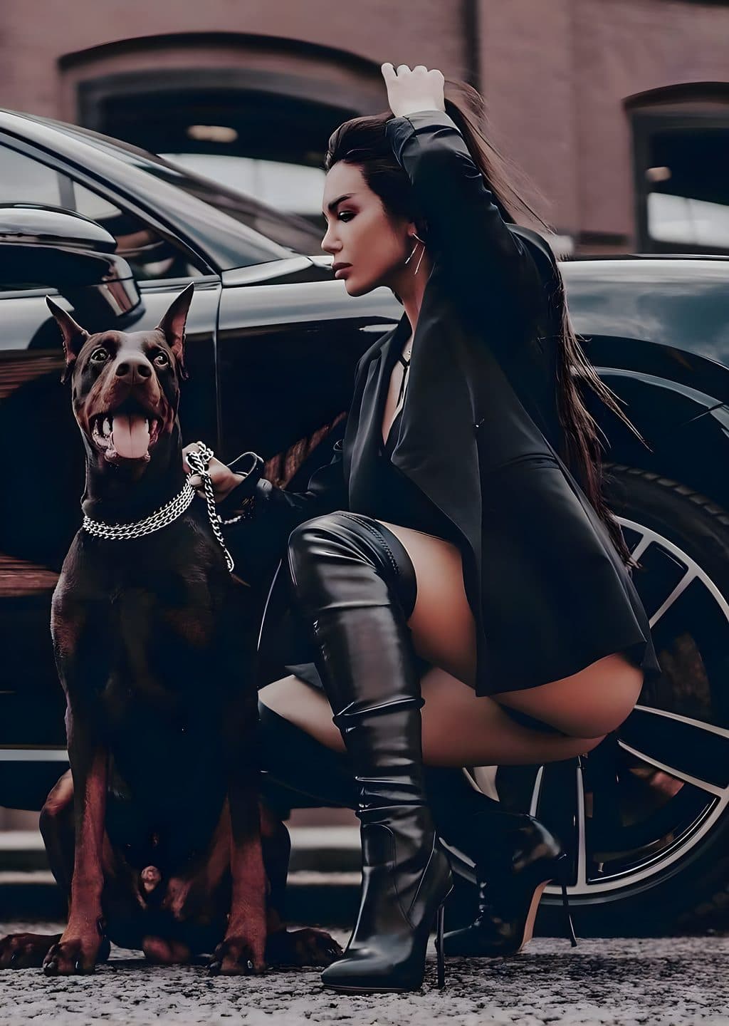 Doberman ve Şık Kadın