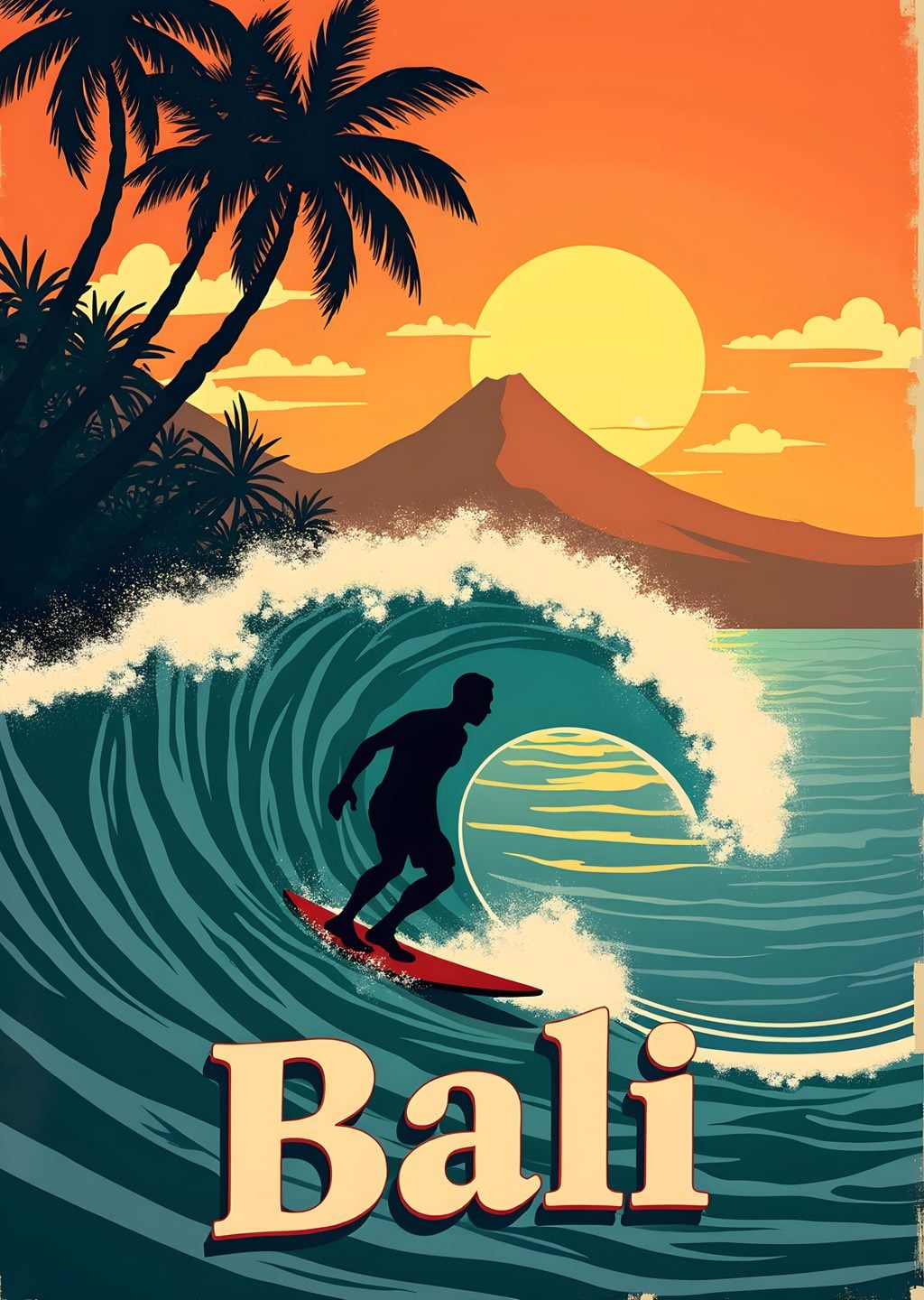 Bali Bliss: Retro Surfer Silueti
