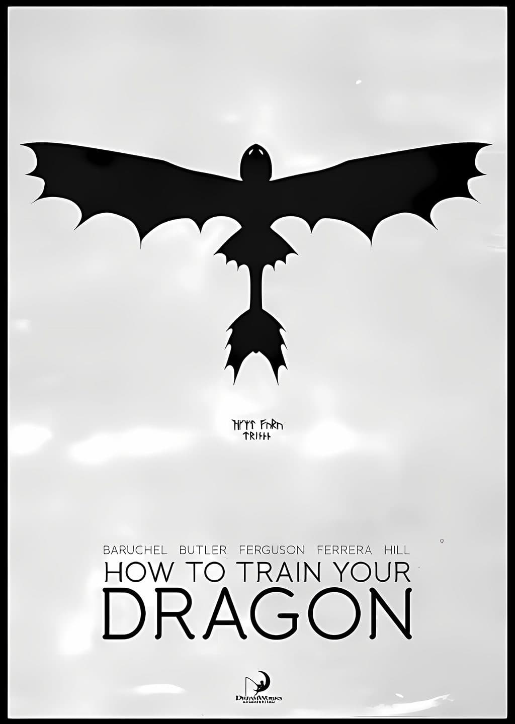 How to Train Your Dragon: Siyah Beyaz Minimalist Poster
