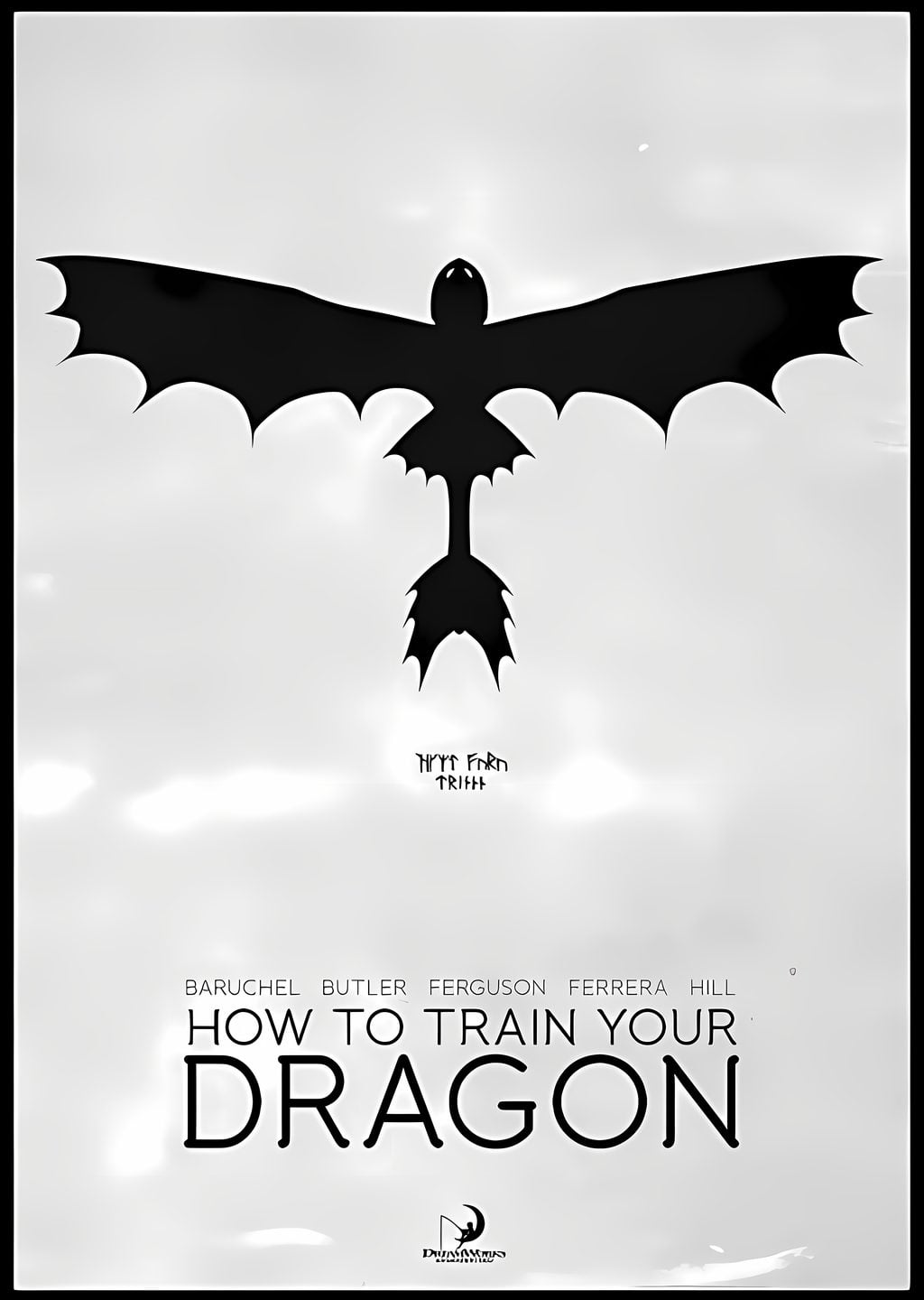 How to Train Your Dragon: Siyah Beyaz Minimalist Poster
