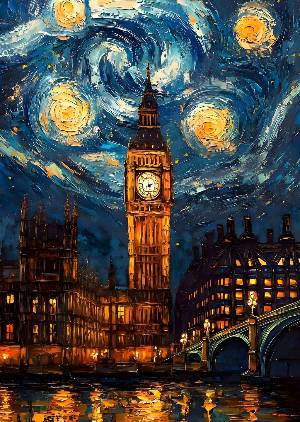 Van Gogh Esintili Big Ben: Yıldızlı Gece
