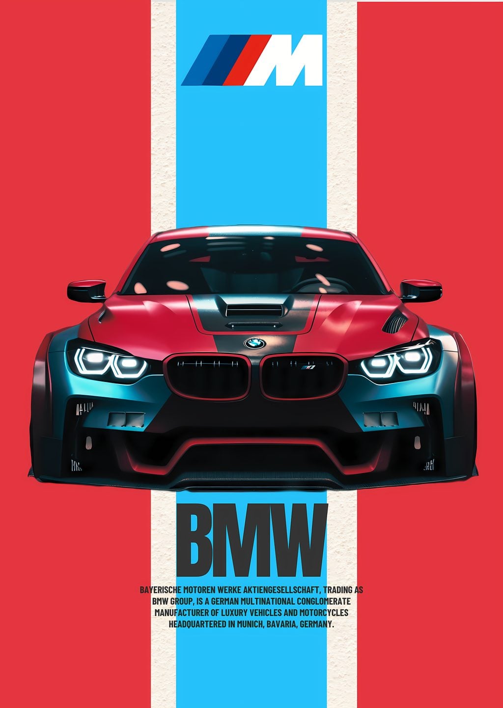 BMW: Kırmızı ve Mavi Arkaplanlı Spor Araba