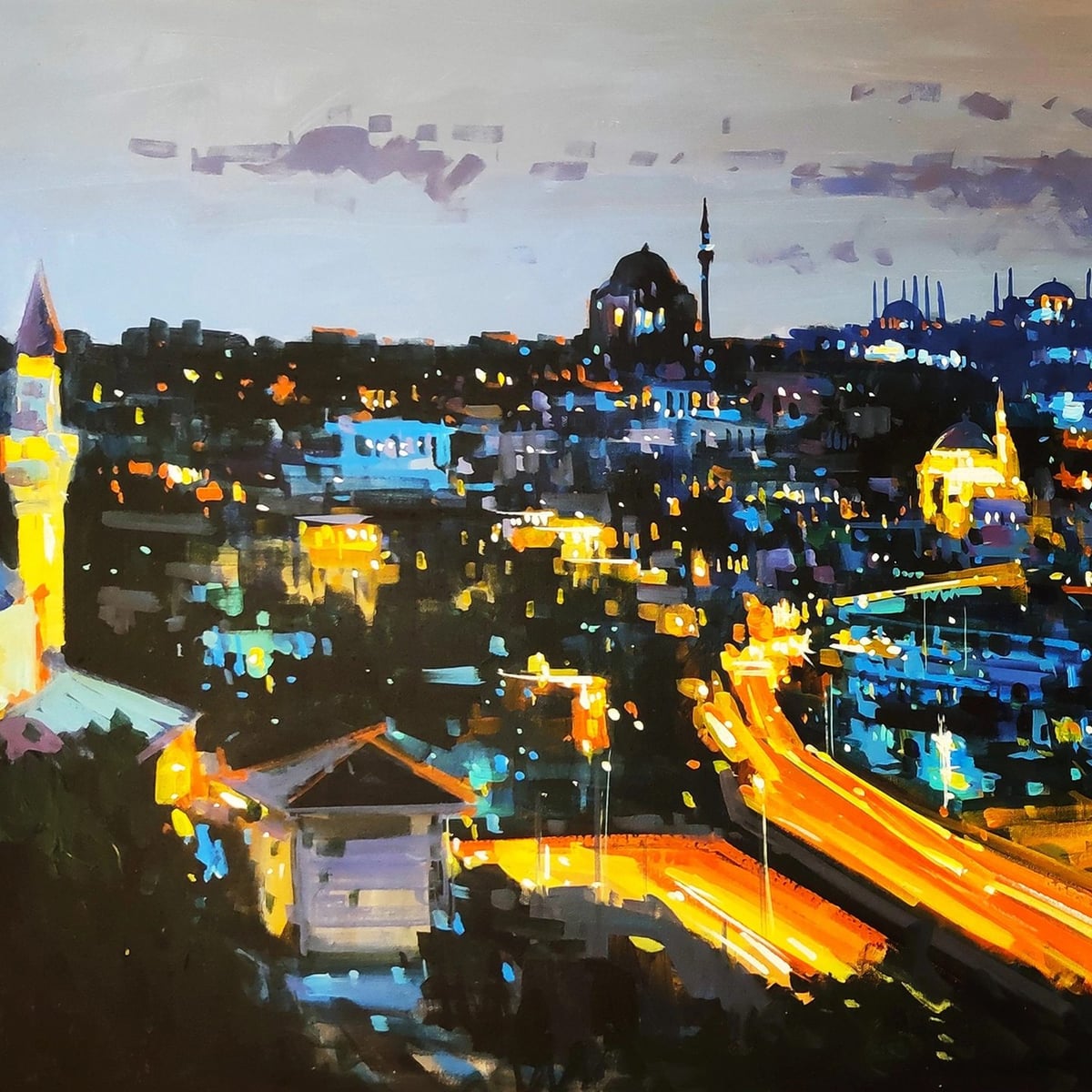 İstanbul Boğazı: Gece Vakti Yağlı Boya