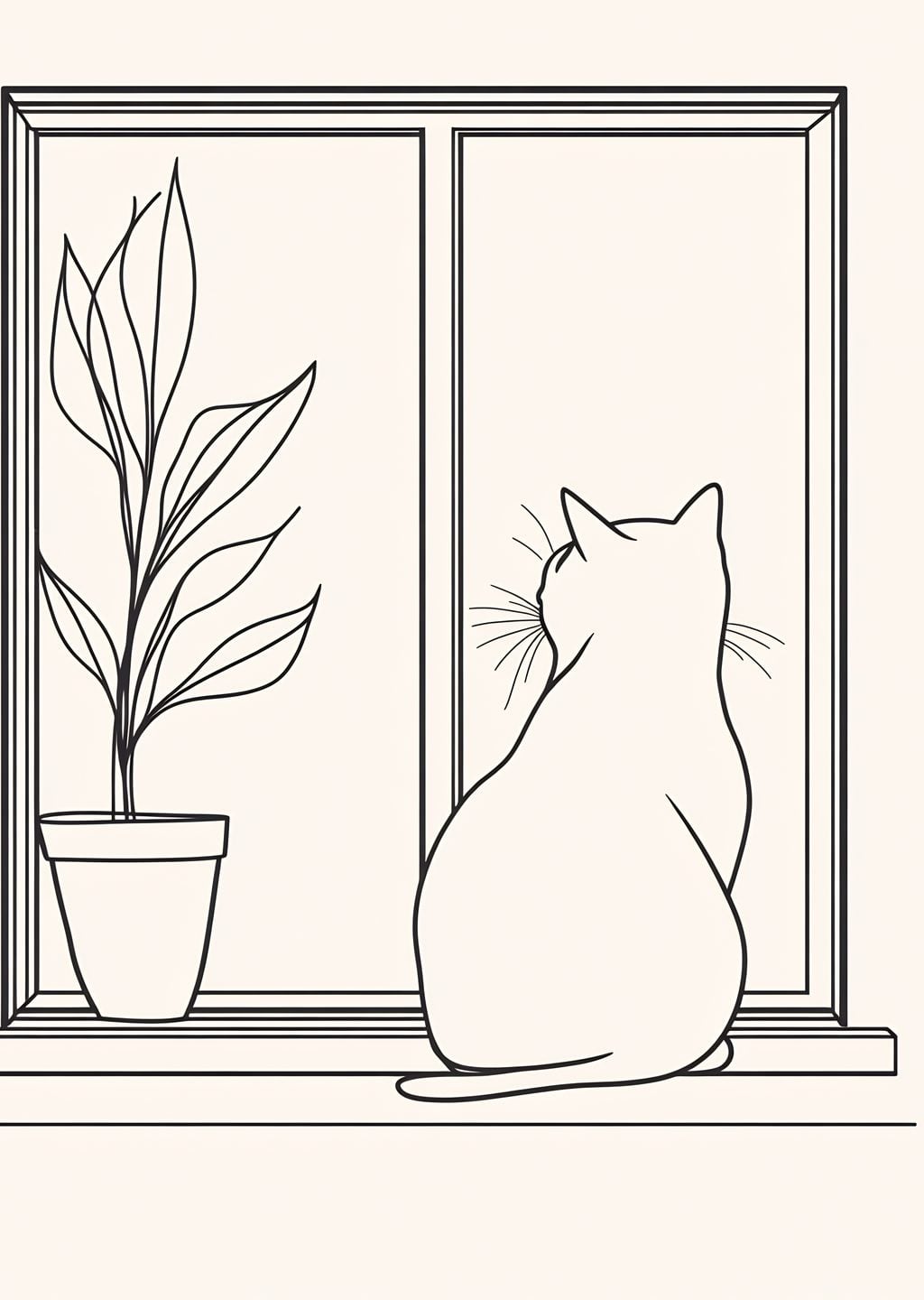 Minimalist Kedi ve Bitki İllüstrasyonu