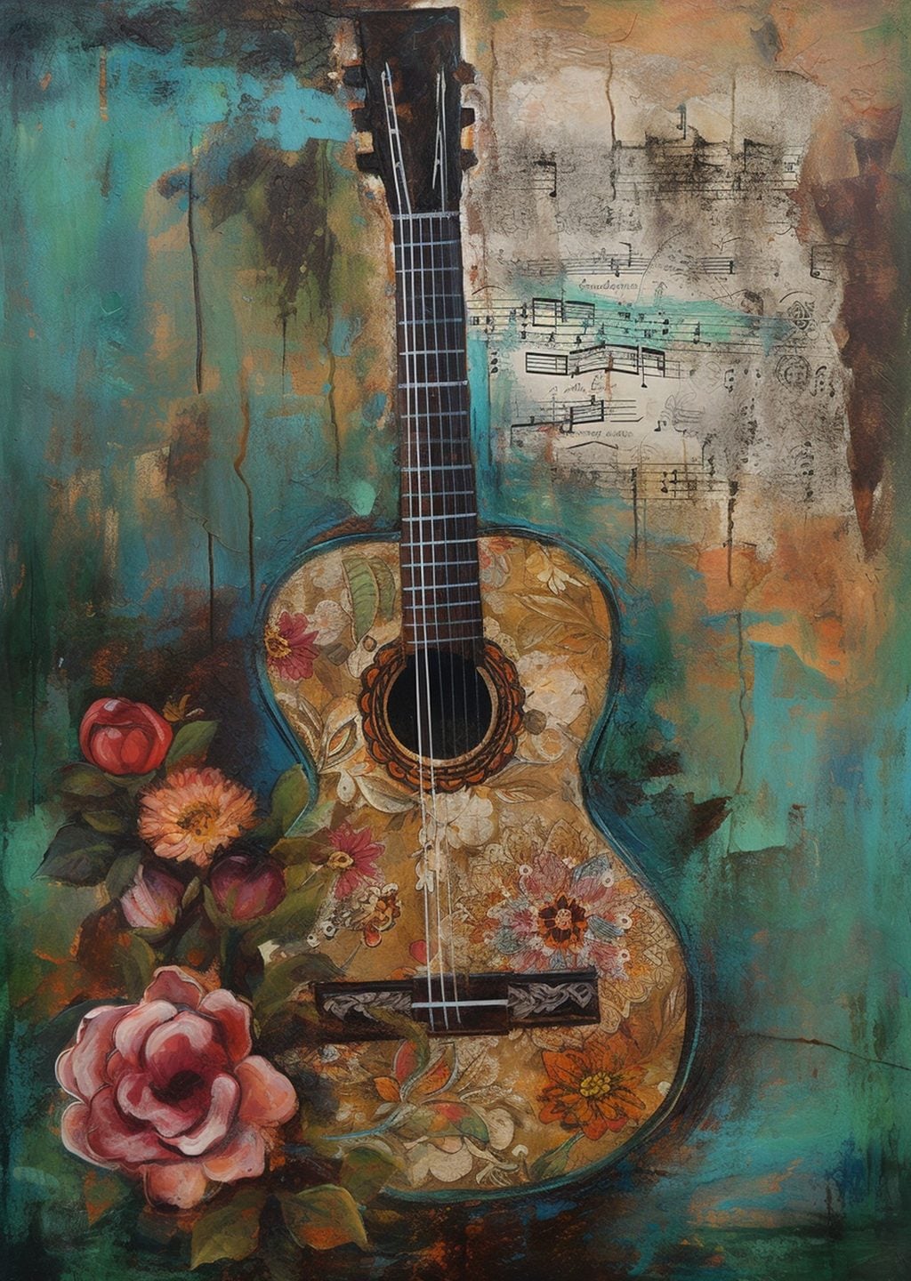 Çiçeklerle Süslenmiş Gitar