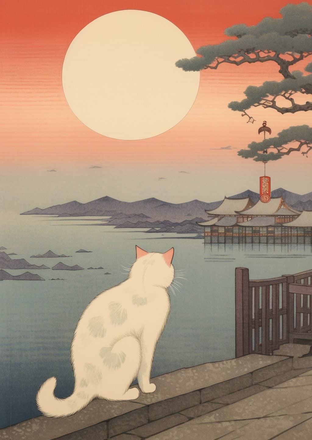 Kedi ve Güneş: Ukiyo-e Tarzı