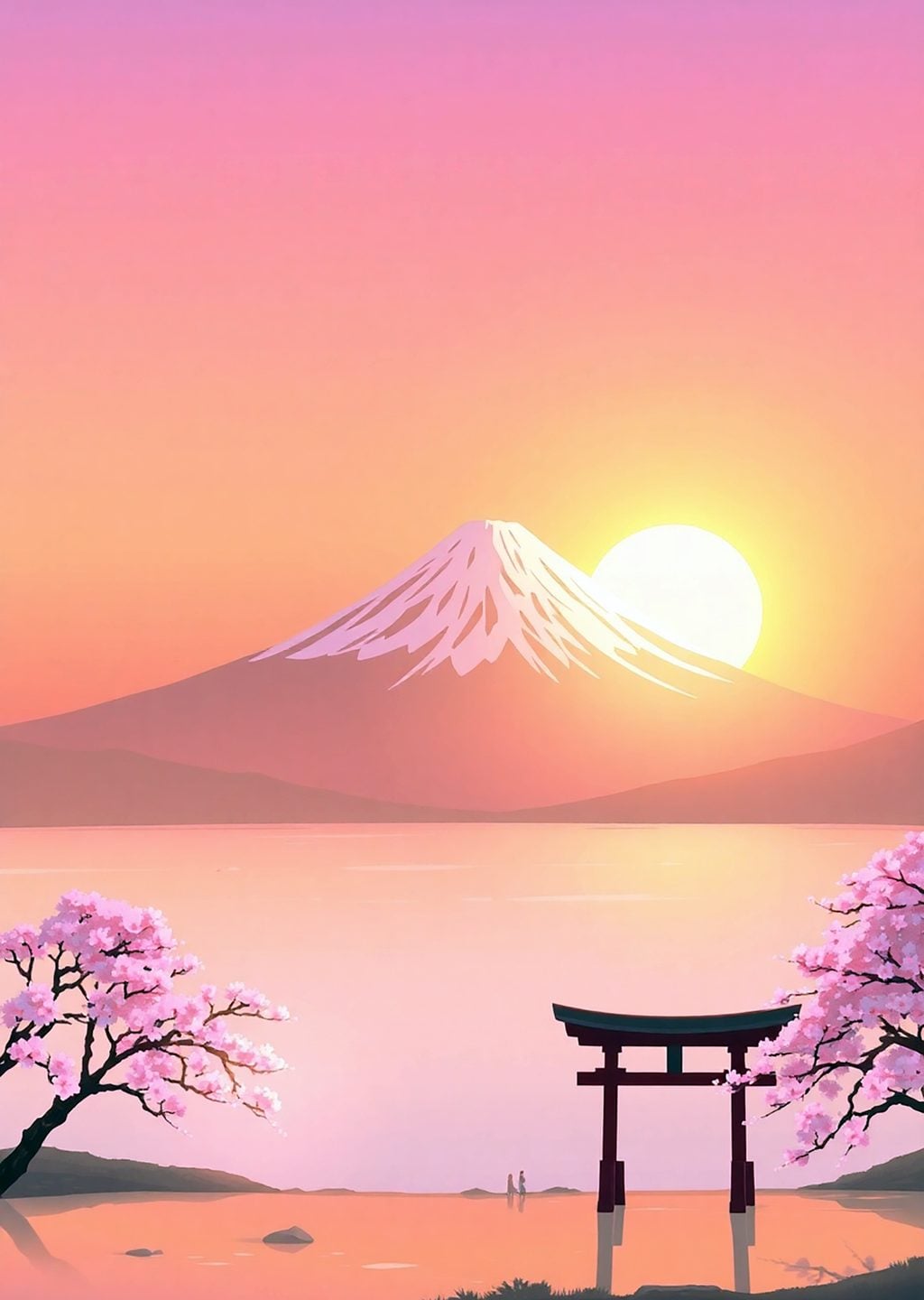 Fuji Dağı ve Sakura Ağaçları