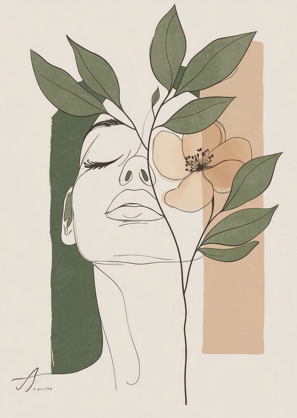 Minimalist Kadın Portresi ve Çiçek