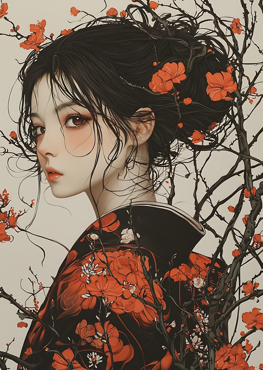 Kırmızı Çiçekli Kimono