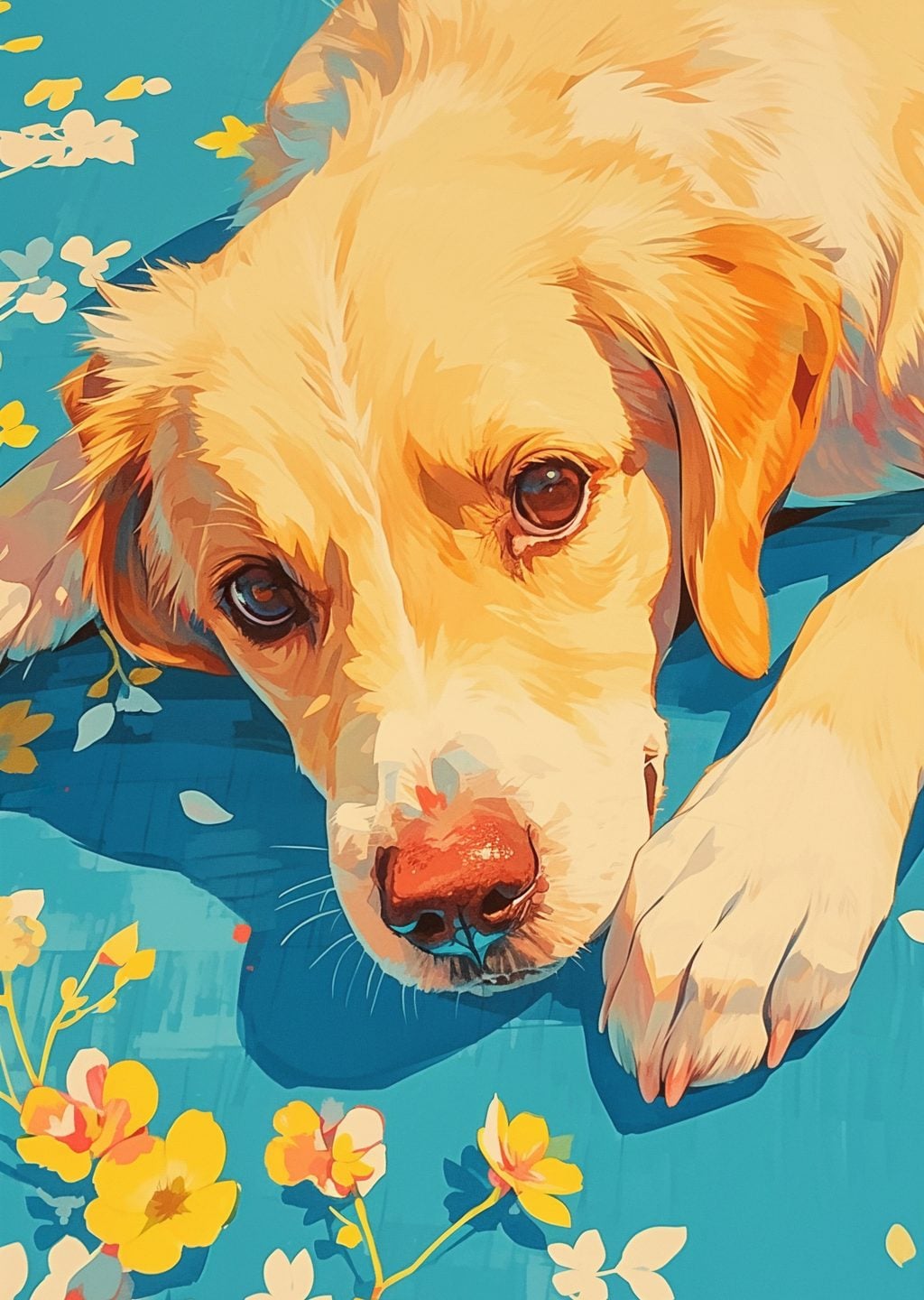 Sevimli Sarı Köpek: Bahar Temalı Sanat Eseri