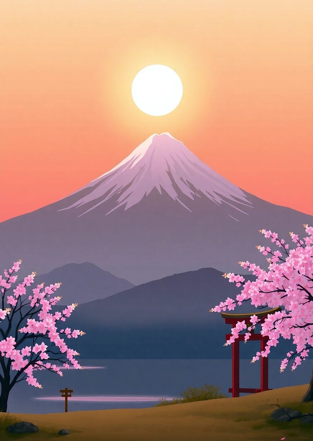 Fuji Dağı ve Çiçekler
