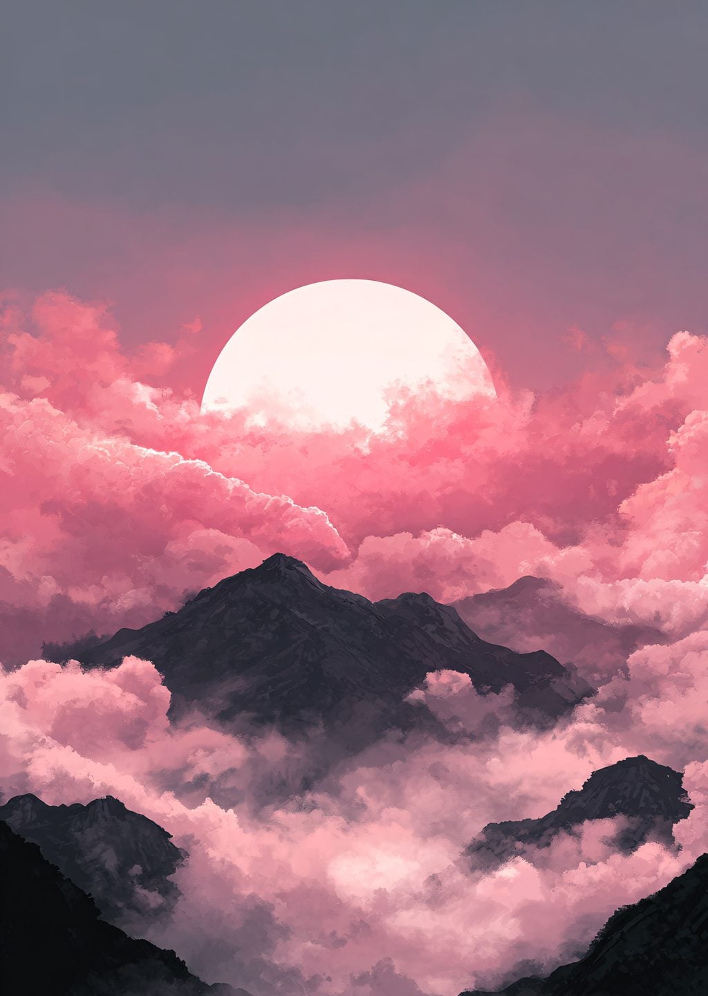 Göz Alıcı Dağ Manzarası ve Pembe Güneş