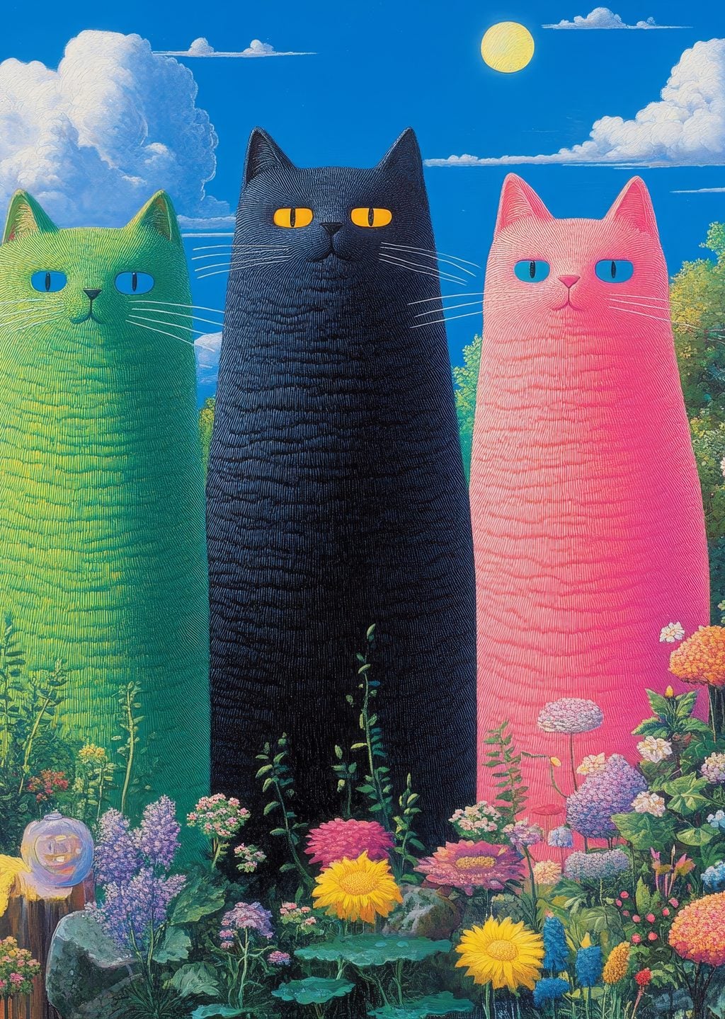Renkli Kedi Heykelleri: Bahar Bahçesi