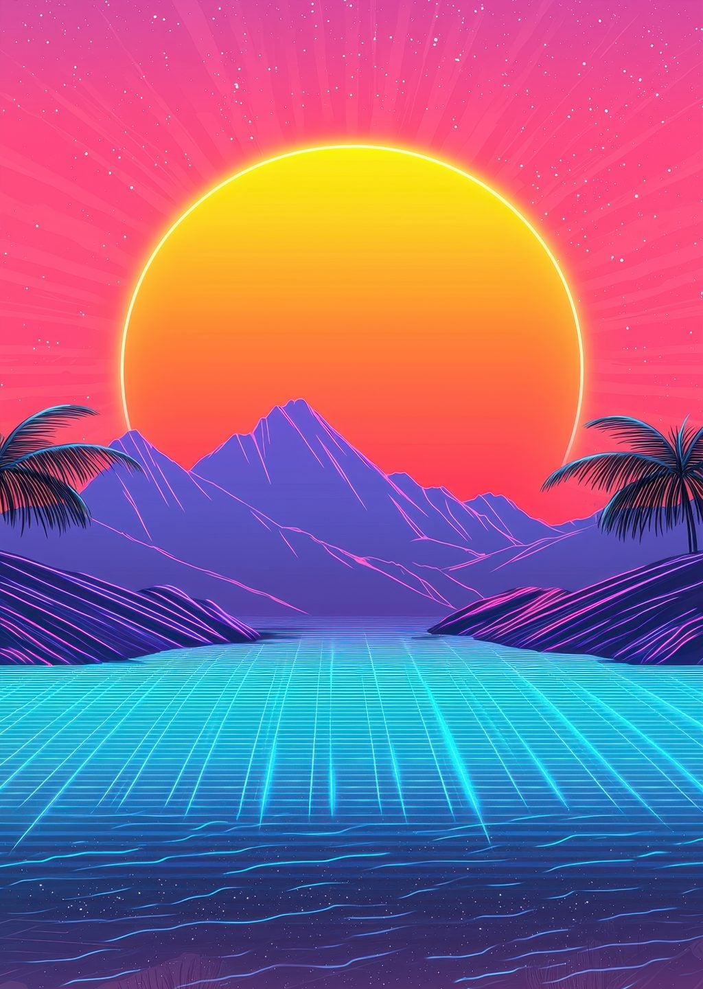 Retro Manzara: Neon Gün Batımı