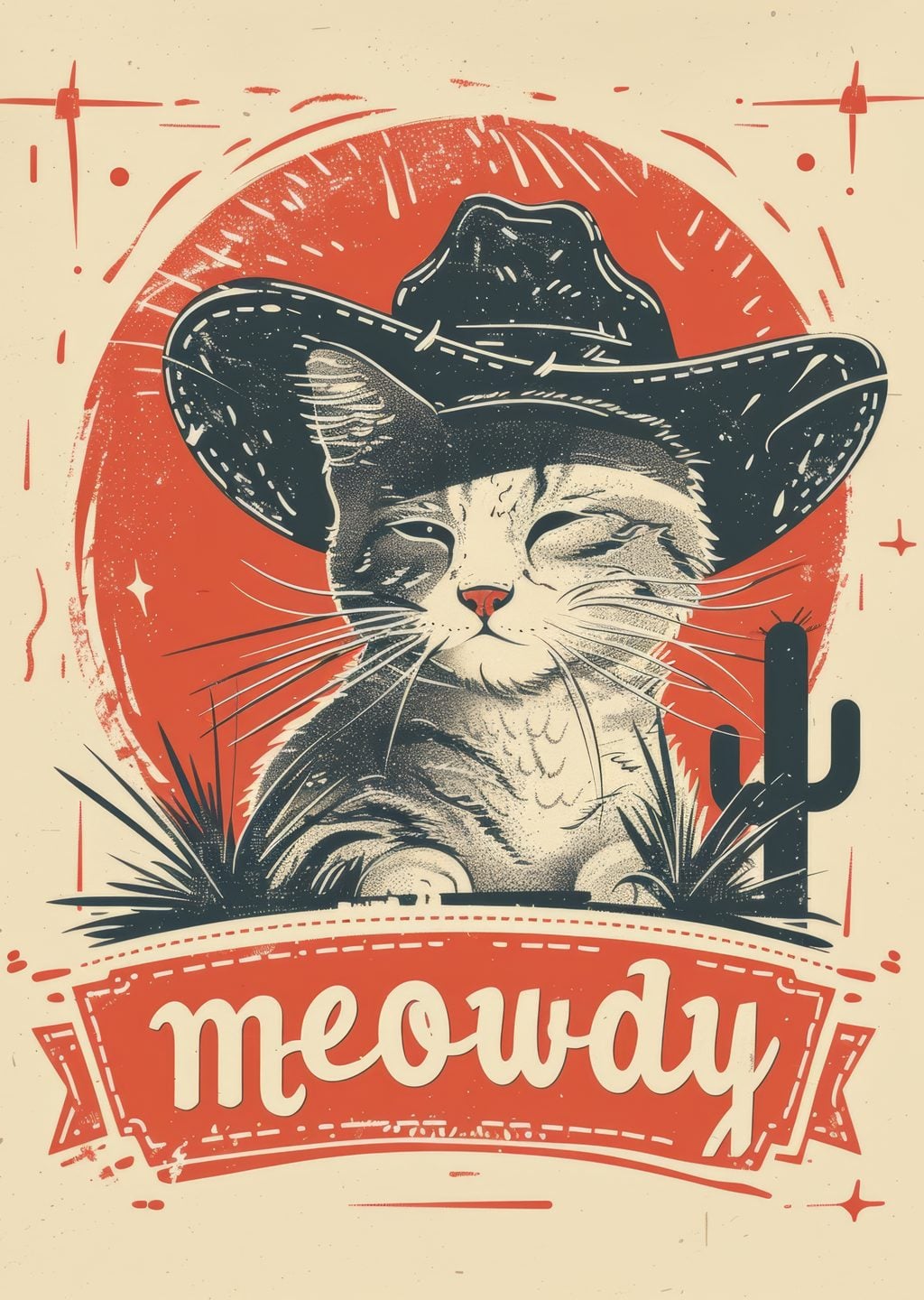 Meowdy: Kedi Şapkalı İllüstrasyonu