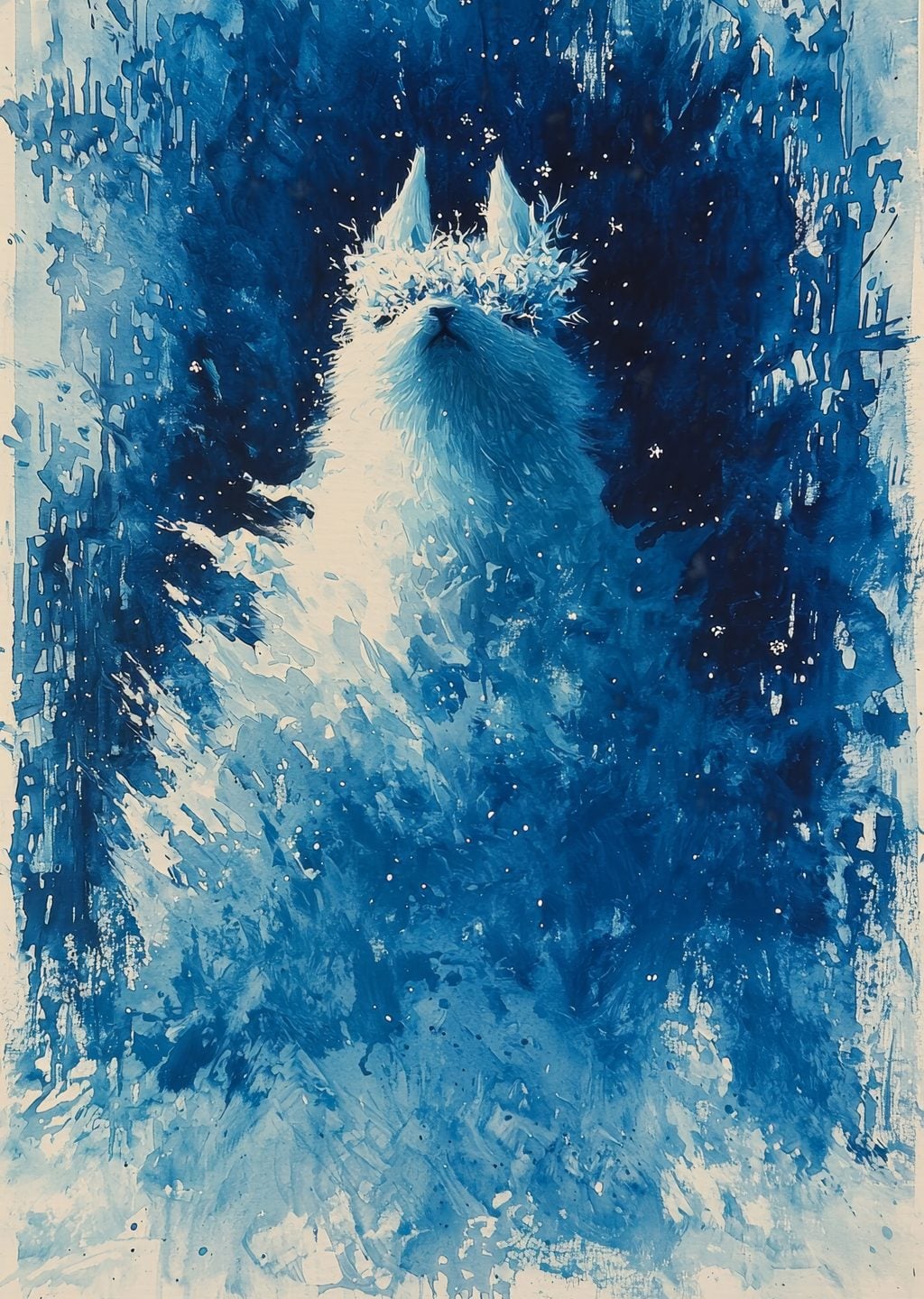 Kış Temalı Beyaz Kedi Sanatı