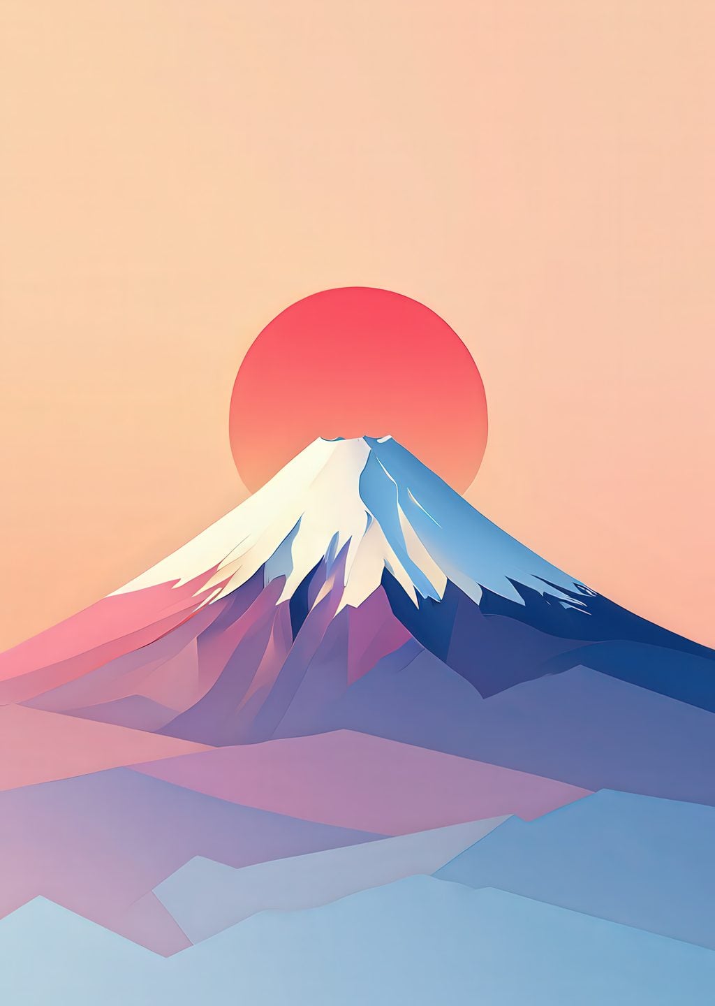 Minimalist Dağ Manzarası ve Güneş