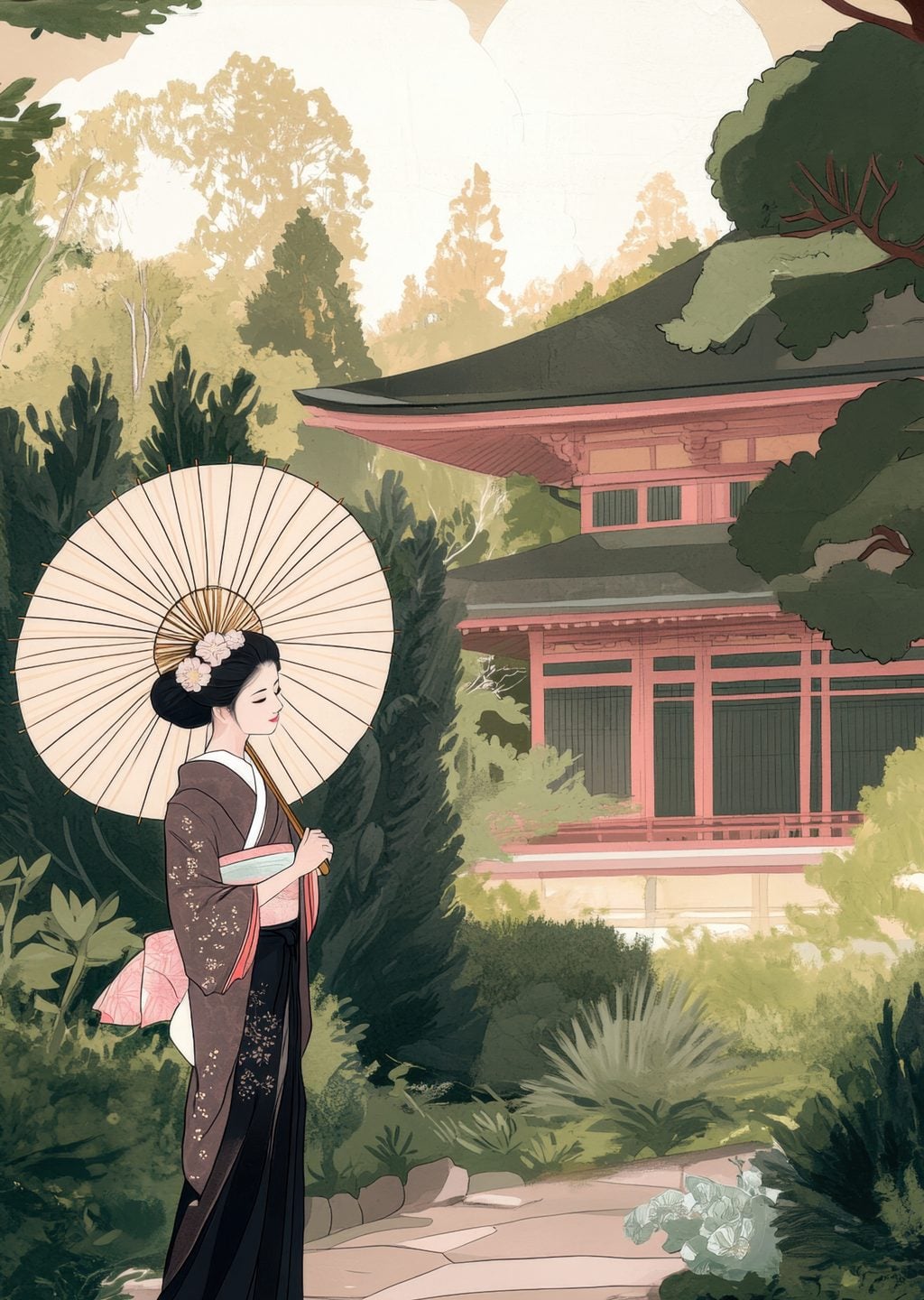 Japon Bahçesinde Geleneksel Giysi