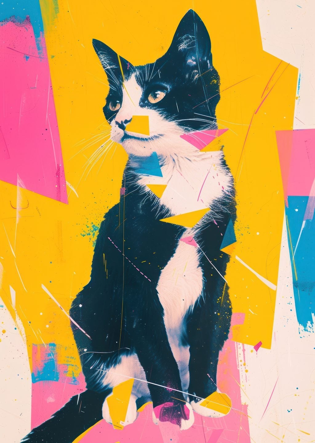 Siyah Beyaz Kedi: Renkli Soyut Sanat