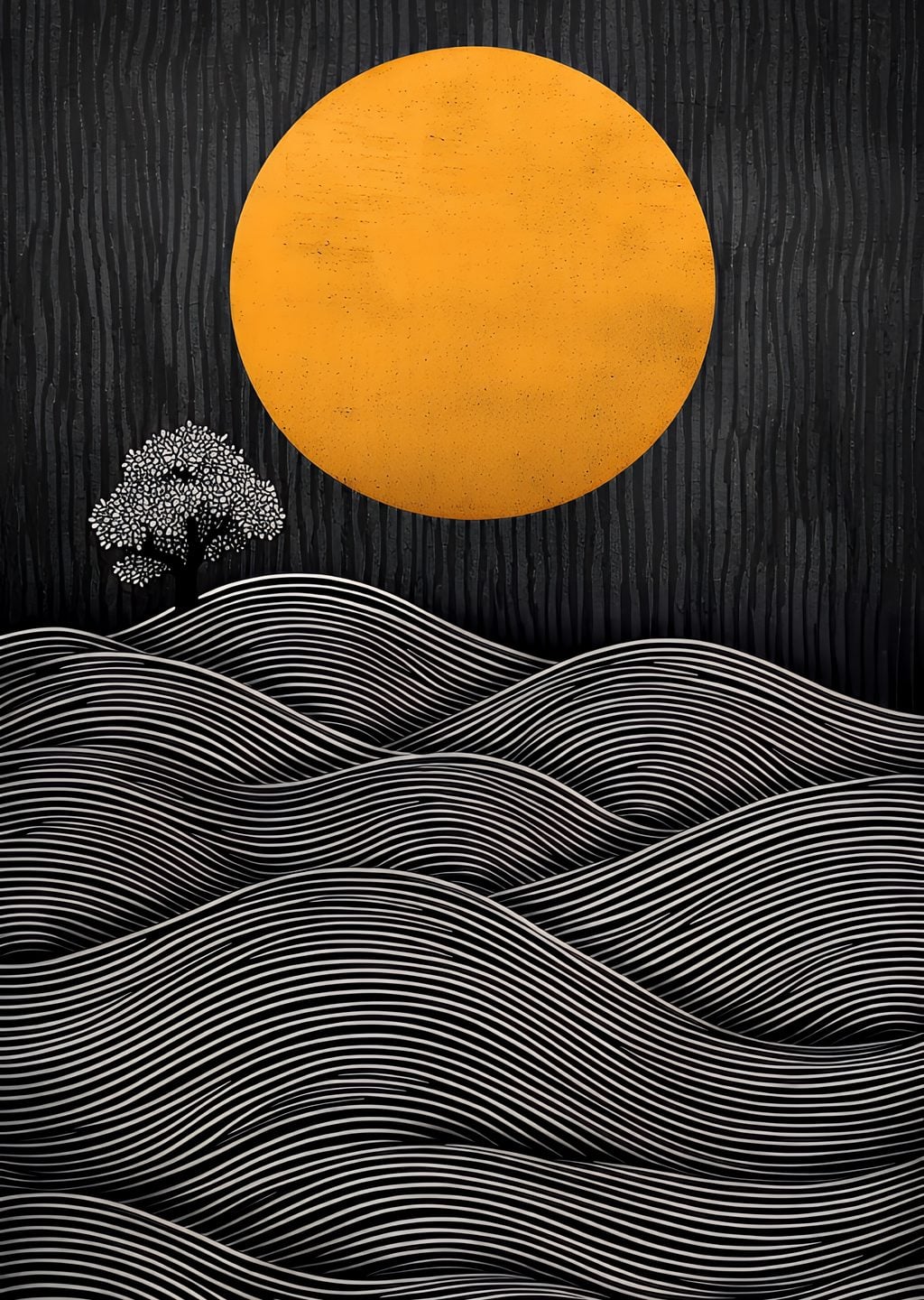 Minimalist Güneş ve Dalgalar Sanatı