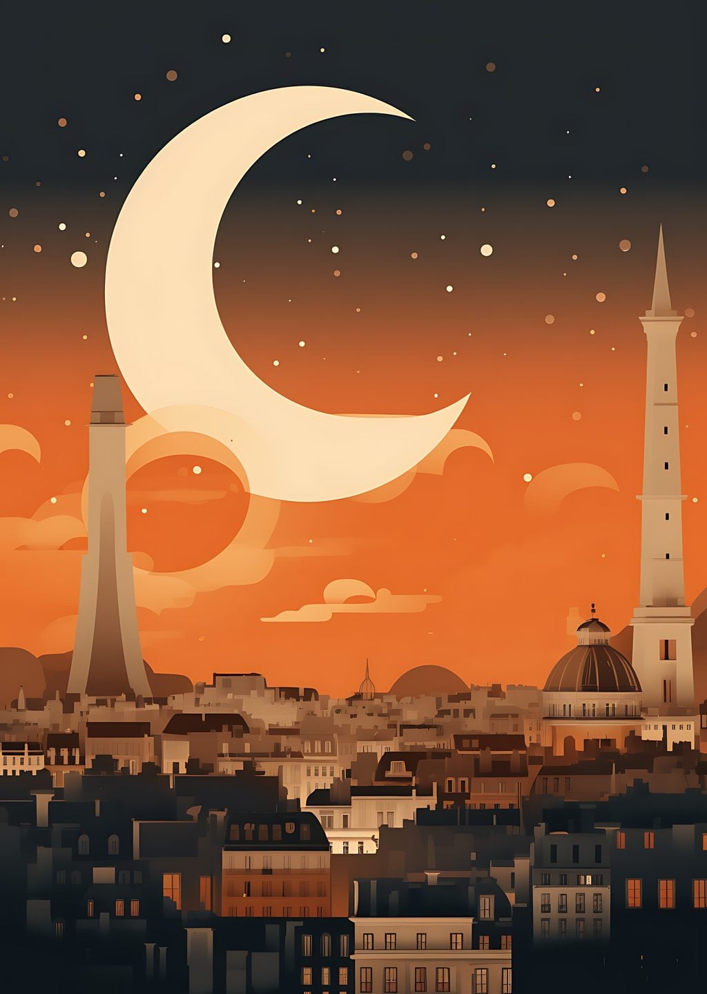Gece Manzarası: Ay ve Şehir Silueti
