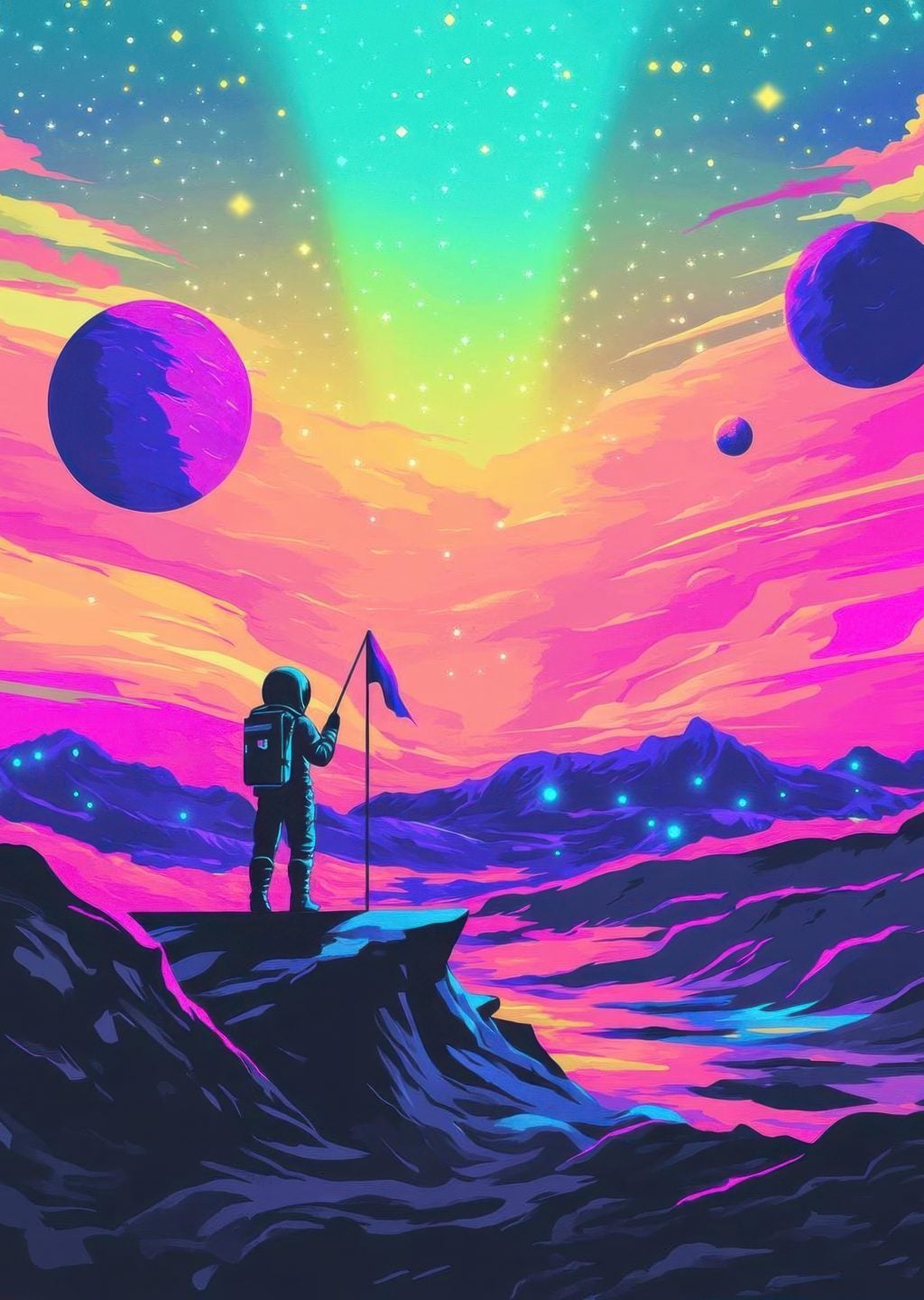 Uzayda Keşif: Astronot ve Renkli Manzara