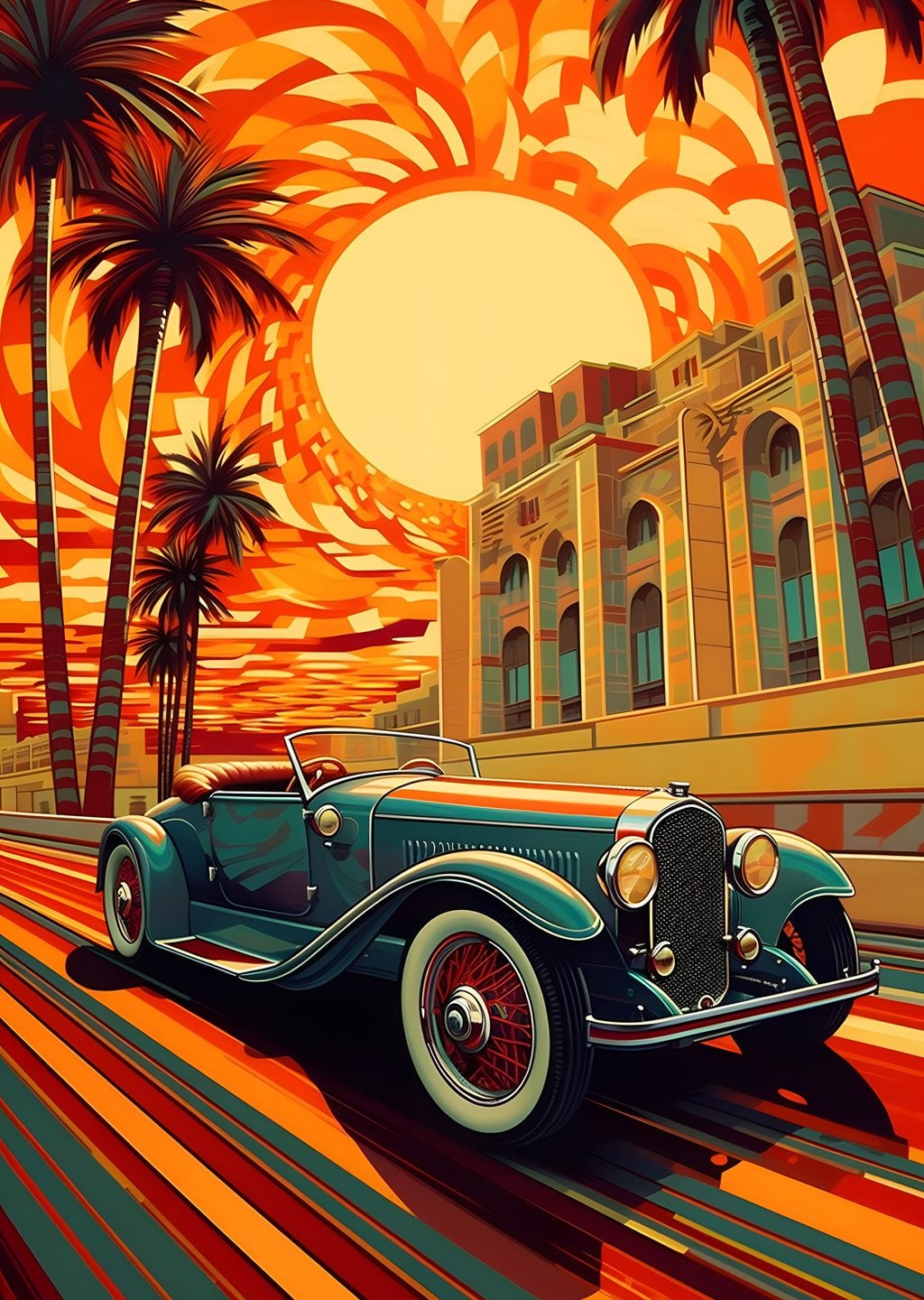 Retro Araba ile Palmiyeli Yolculuk