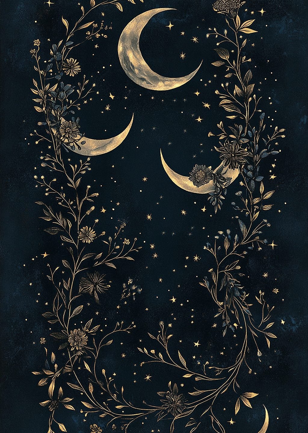Ay ve Çiçeklerle Süslenmiş Gece Manzarası
