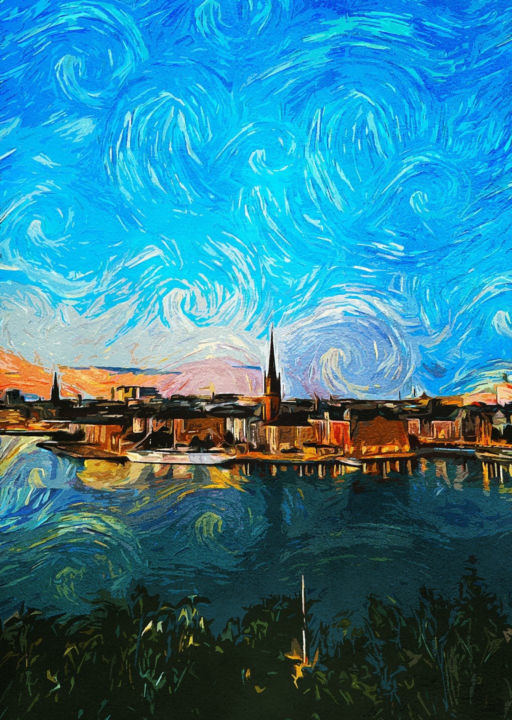 Van Gogh Tarzı Göl Manzarası