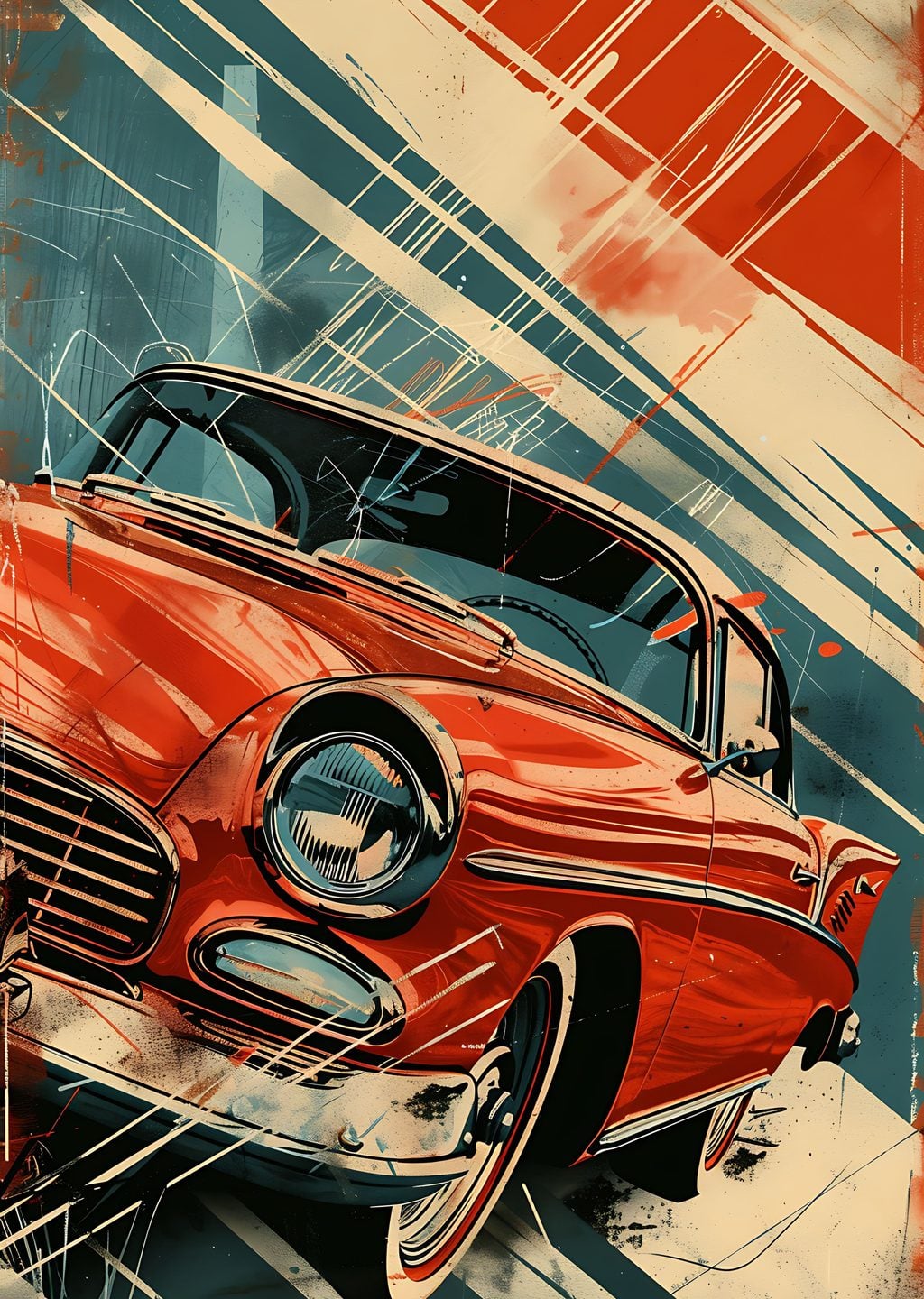 Klasik Kırmızı Araba: Vintage Sanat Eseri