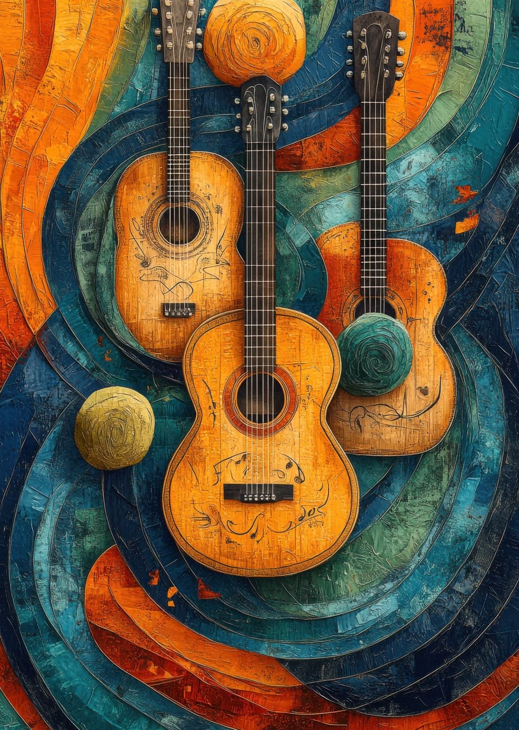 Üç Gitar ve Renkli Desen