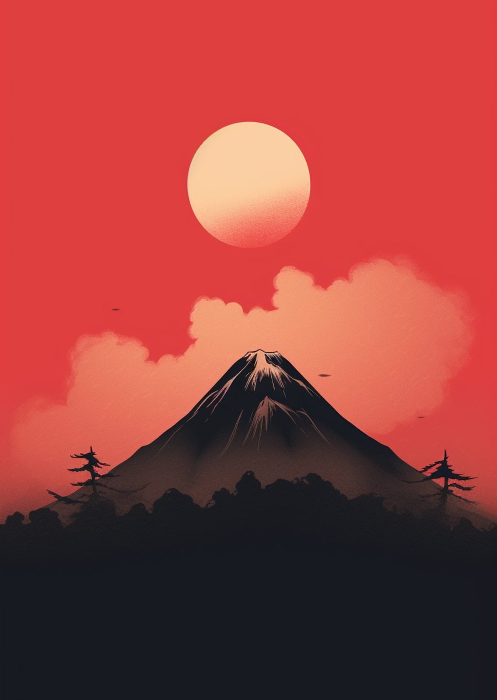 Japon Manzarası: Dağ ve Güneş