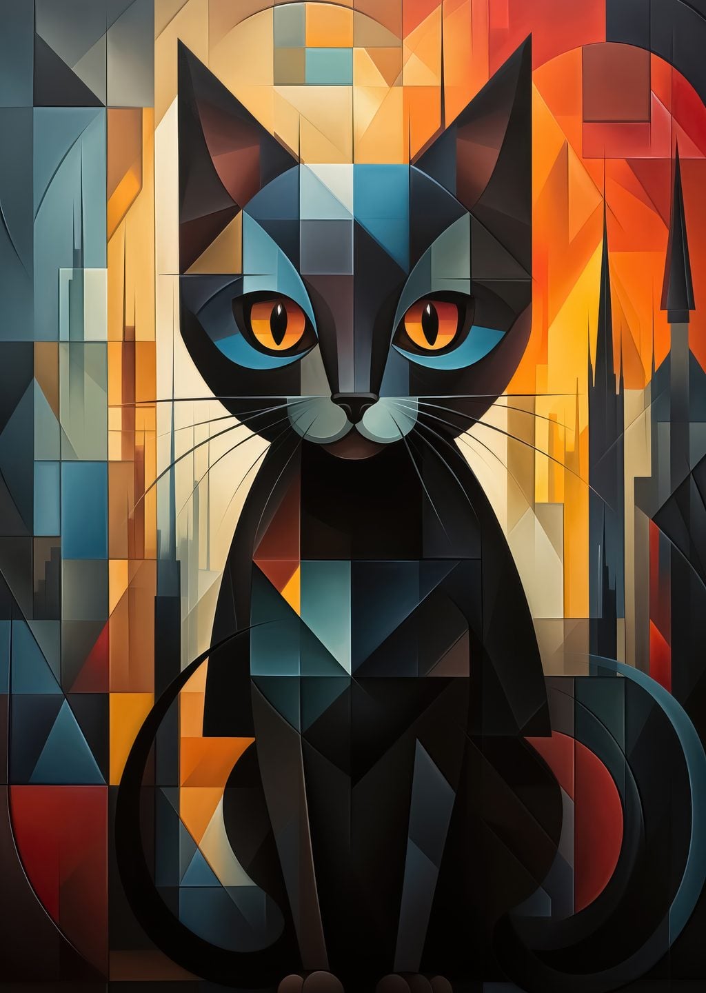 Geometrik Siyah Kedi Sanatı