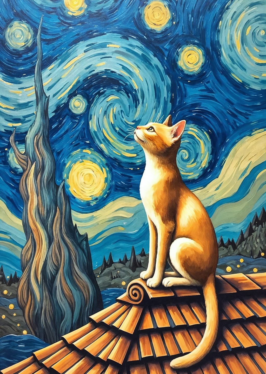 Yıldızlı Gece: Kedi ve Gökyüzü